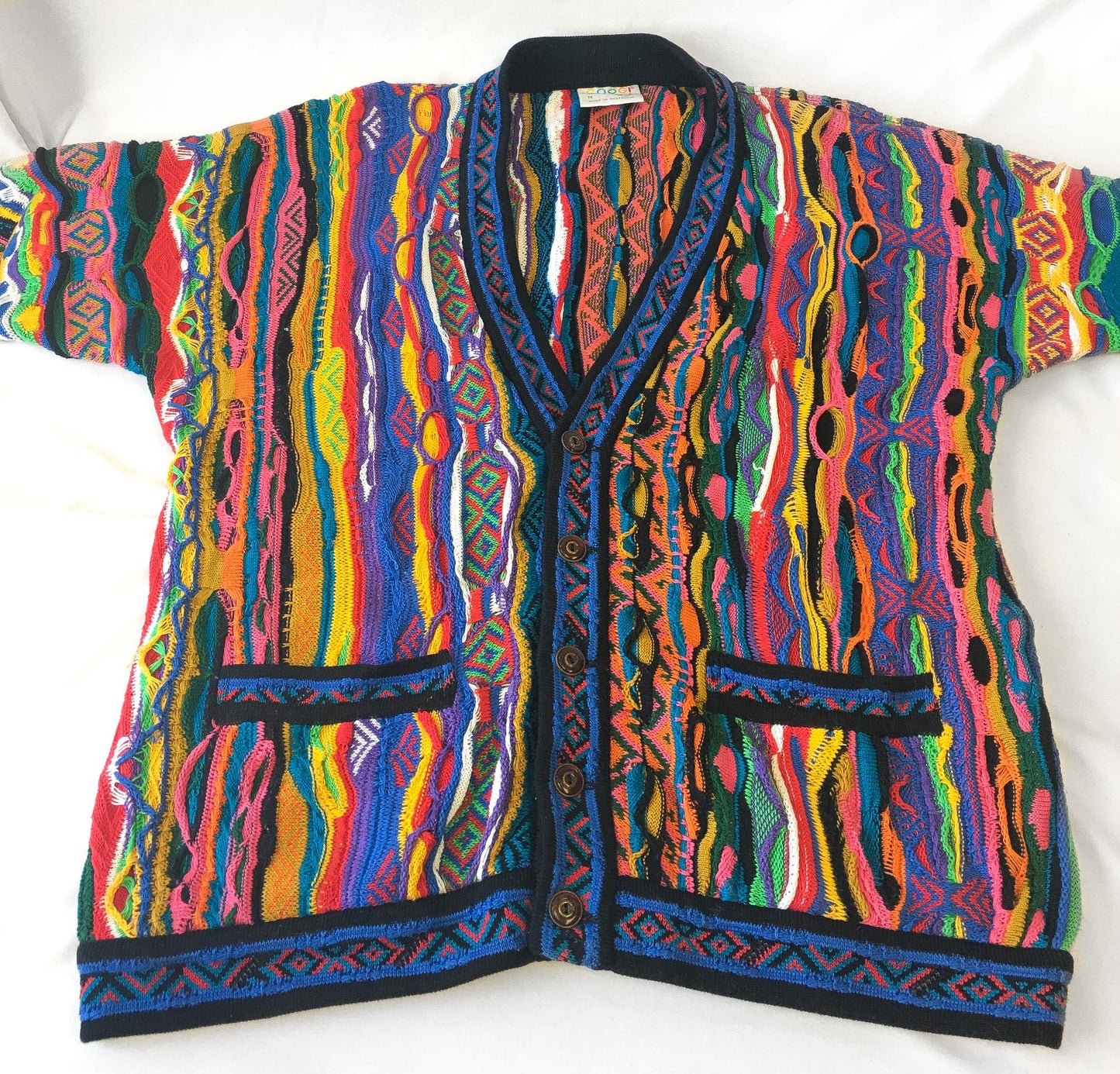 90s Authentic COOGI Rainbow Button Up Cardigan Sweater, Men's Sz. M, Vintage Authentic Coogi Grandpa Eclectic Retro Style Sweater
