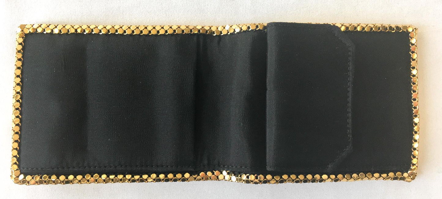 60s Whiting and Davis Gold Mesh Bifold Wallet with Original Box, Vintage Art Deco Style Wallet Coin Pouch