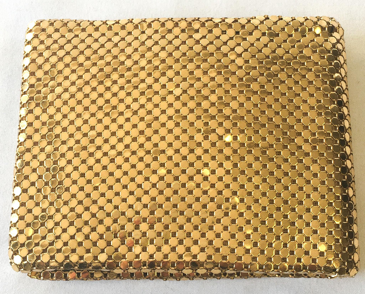 60s Whiting and Davis Gold Mesh Bifold Wallet with Original Box, Vintage Art Deco Style Wallet Coin Pouch