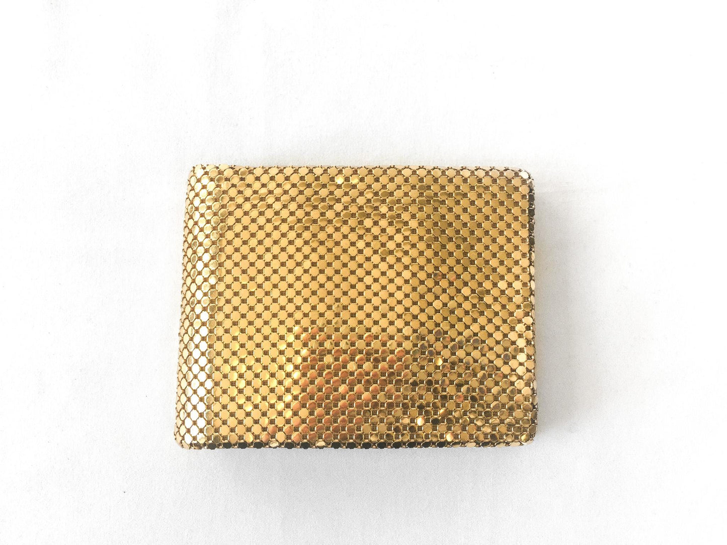60s Whiting and Davis Gold Mesh Bifold Wallet with Original Box, Vintage Art Deco Style Wallet Coin Pouch