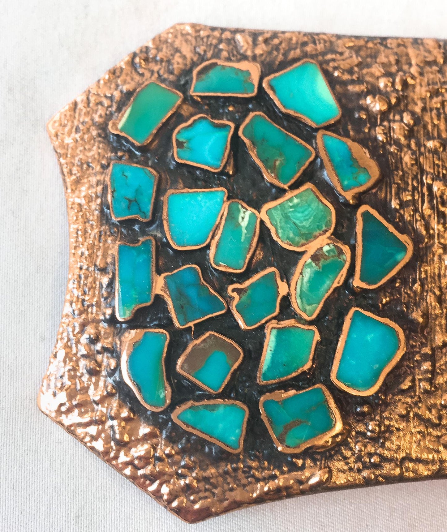 Vintage Copper Turquoise Inlay Textured Navajo Belt Buckle, Vintage Unique Statement Native American Western Navajo Belt Buckle