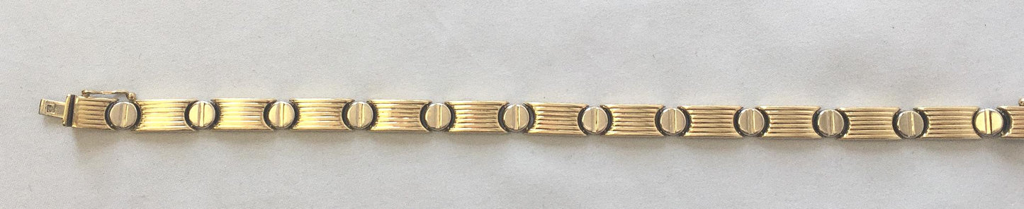 Vintage 14K Italy Two Tone Screw Head Link Chain Bracelet, 8", Roughly 5mm, Simple Everyday Elegant Minimalist Stackable Unisex Bracelet