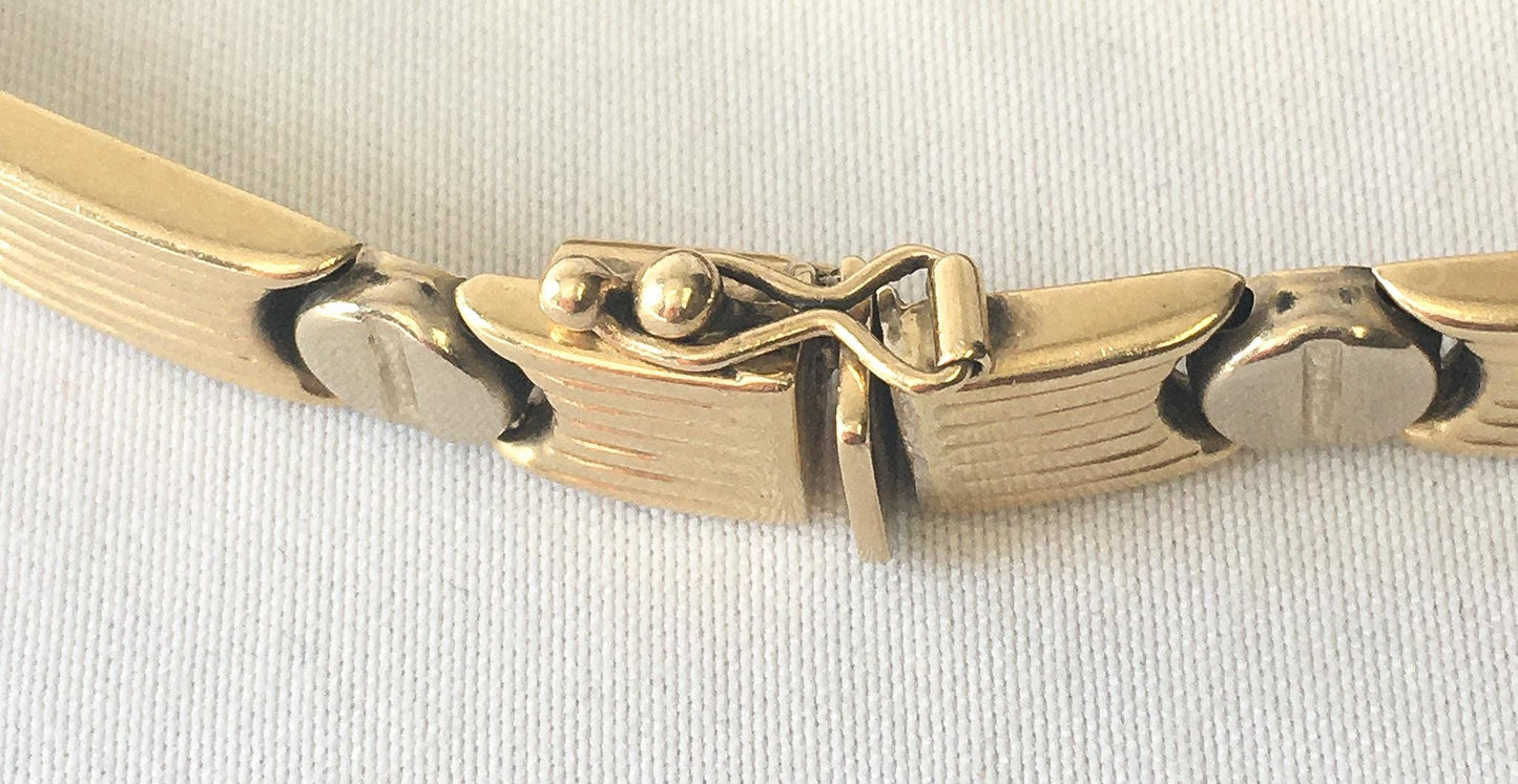 Vintage 14K Italy Two Tone Screw Head Link Chain Bracelet, 8", Roughly 5mm, Simple Everyday Elegant Minimalist Stackable Unisex Bracelet