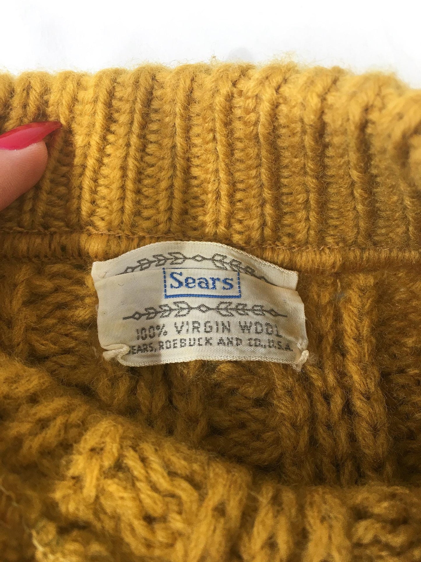 Vintage 60s Sears Yellow/Black/Brown Striped Chunky Knit Wool Sweater, Approx Women's Sz. XS/S
