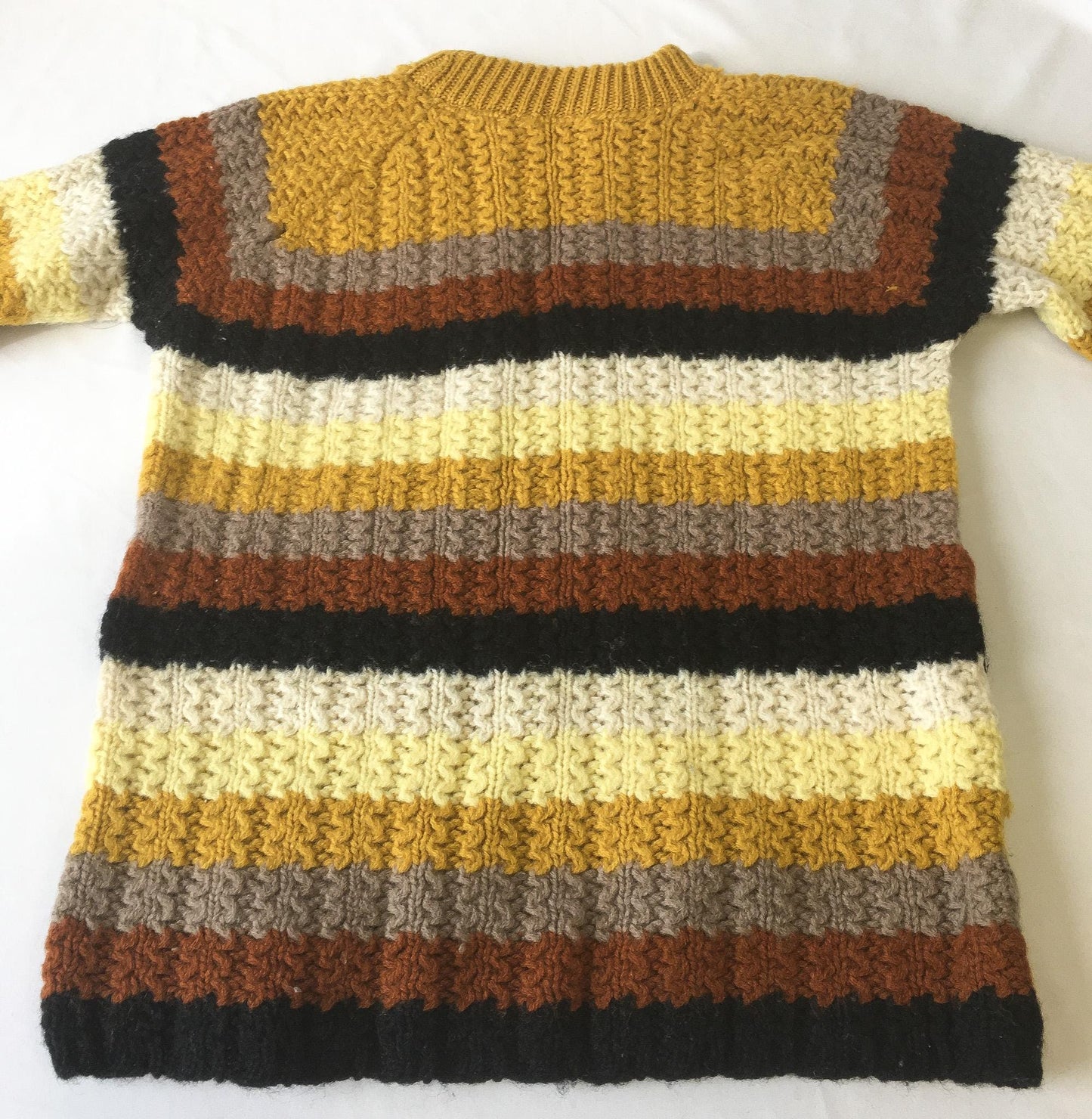 Vintage 60s Sears Yellow/Black/Brown Striped Chunky Knit Wool Sweater, Approx Women's Sz. XS/S