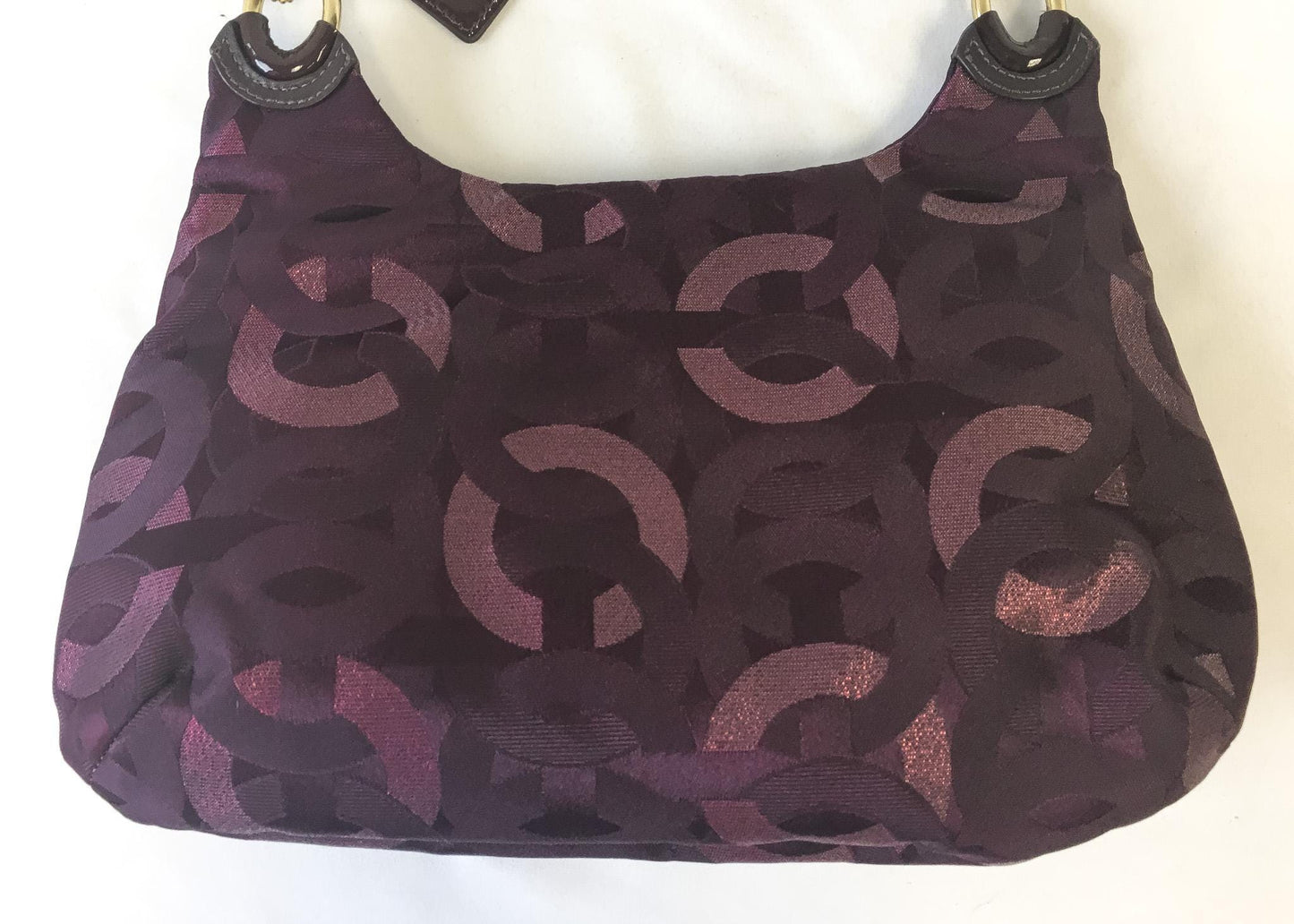 Y2K 00s Coach Signature C Kristin Op Art Lurex Burgundy/Wine Shoulder Bag, Style 18281, Y2K Vintage Coach Purse