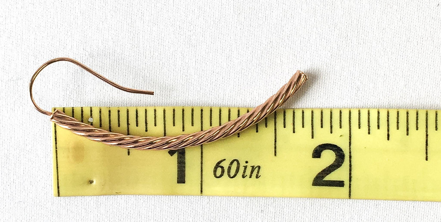 18K Milor Italy Rose Gold Copper Twisted Rod Tube Dangle Earrings, Unique Simple Lightweight Minimalist Earrings
