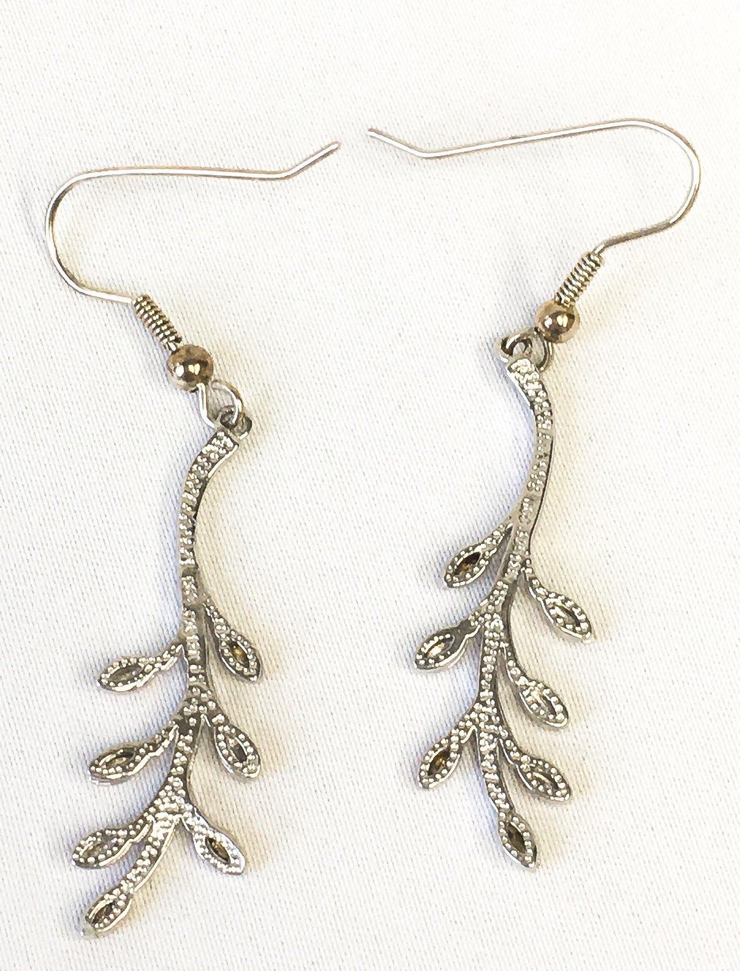 Vintage RGC Black Hills Gold 925 12K Leaf Stem Dangle Earrings, Simple Nature Autumn Leaf Earrings