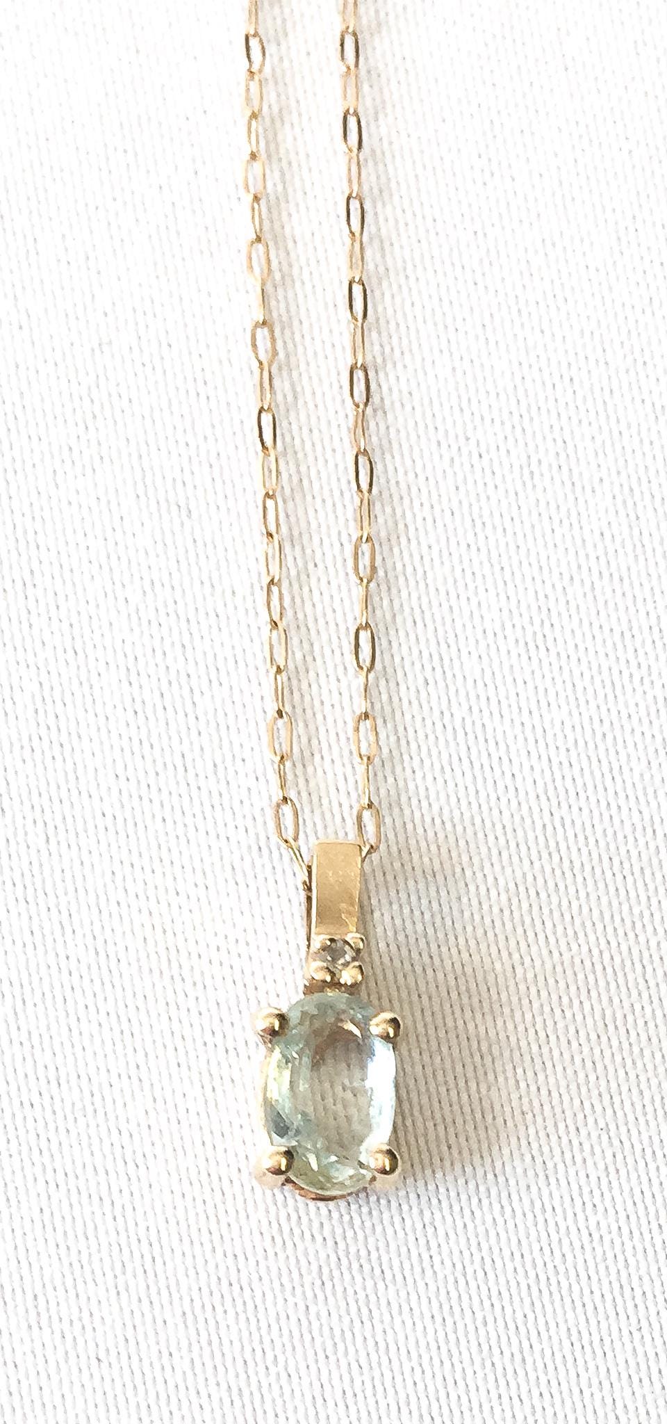10K Yellow Gold Aquamarine Mini Pendant 18" Necklace, Dainty Simple Everyday Minimalist Birthstone Necklace