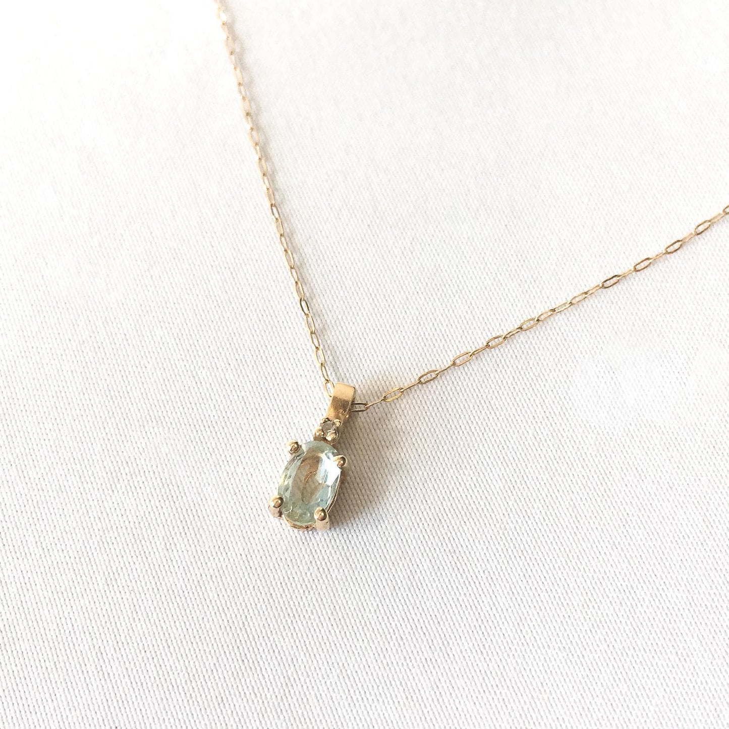 10K Yellow Gold Aquamarine Mini Pendant 18" Necklace, Dainty Simple Everyday Minimalist Birthstone Necklace