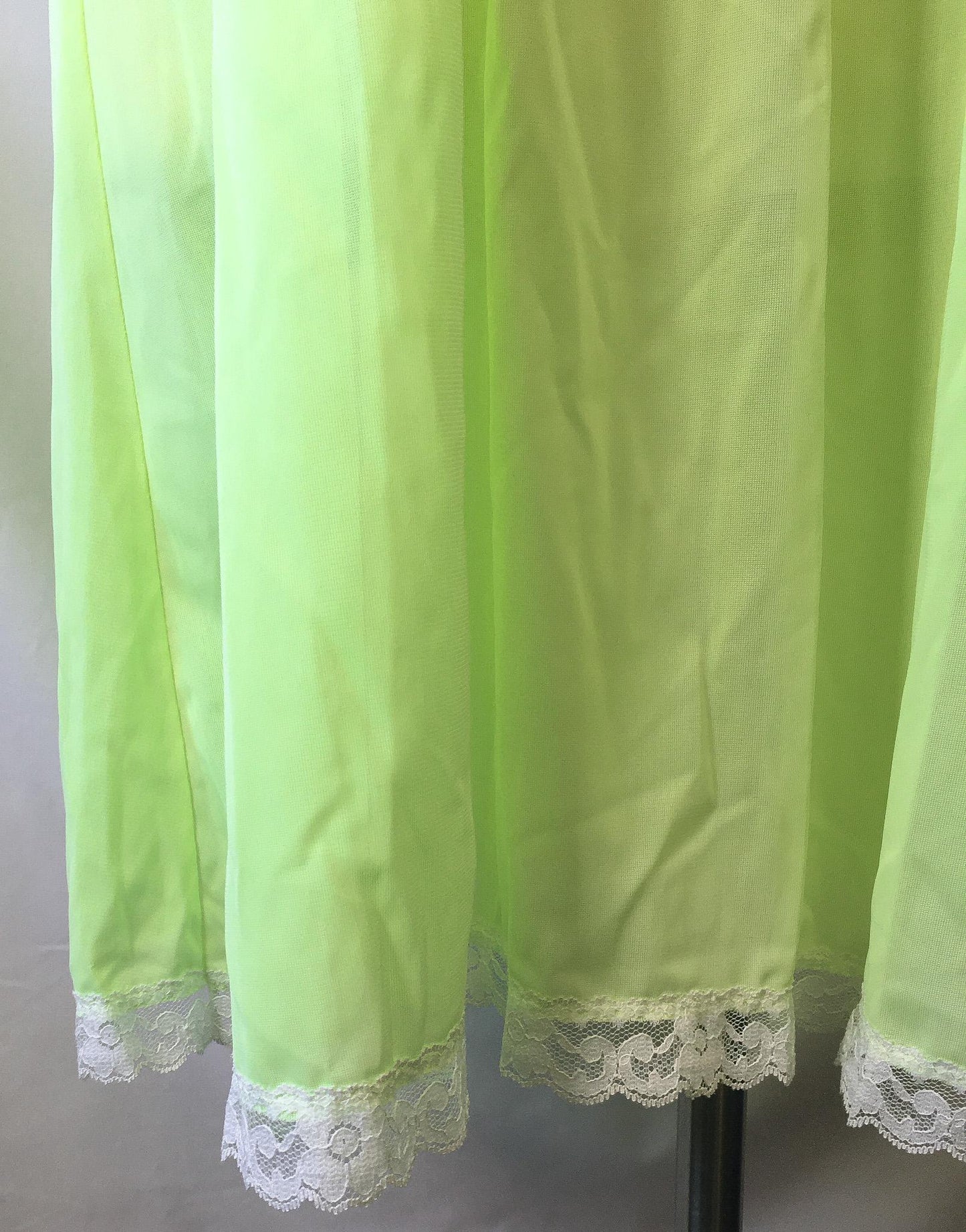 70s Neon Pastel Green Lace High Neck Slip Dress, Size Small, Vintage Lingerie Slip Dress