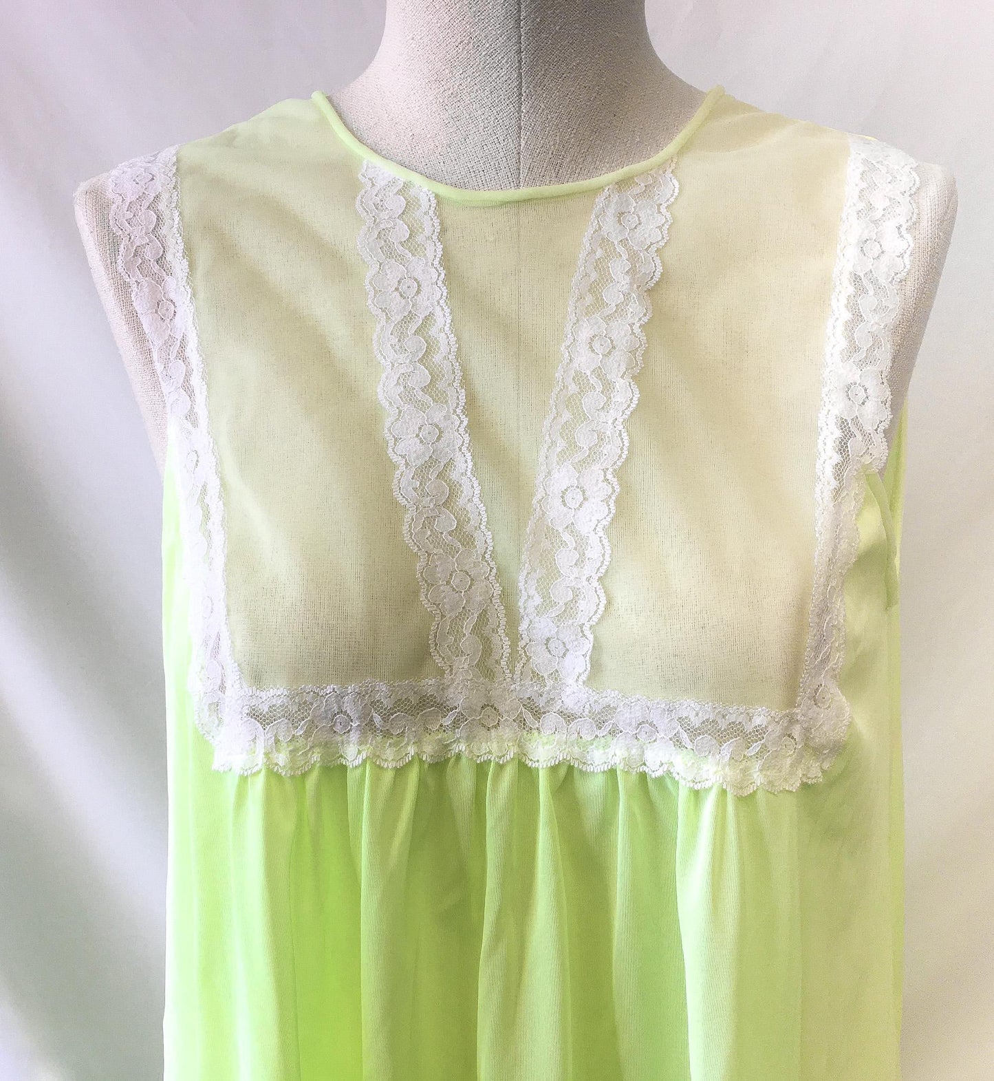 70s Neon Pastel Green Lace High Neck Slip Dress, Size Small, Vintage Lingerie Slip Dress