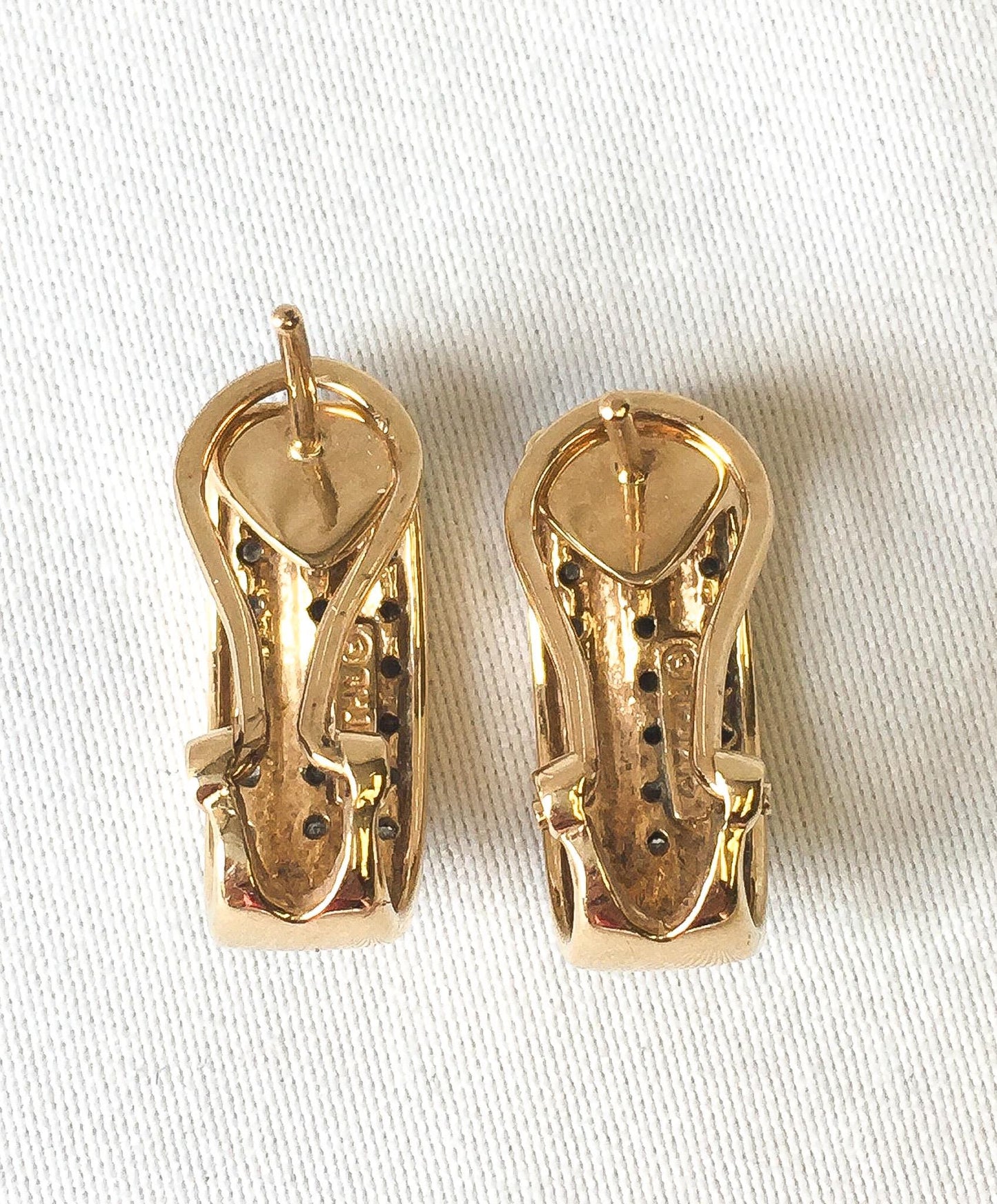 Vintage 10K 417 Omega Back Yellow Gold Diamond Hoop Earrings, Simple Elegant Classy Minimalist Diamond Earrings