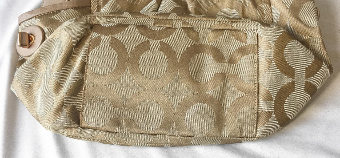Y2K 00s Coach Op Art Parker Gold Metallic Canvas Leather Shoulder Tote Bag, Style 13427, Unique Y2K Coach Handbag