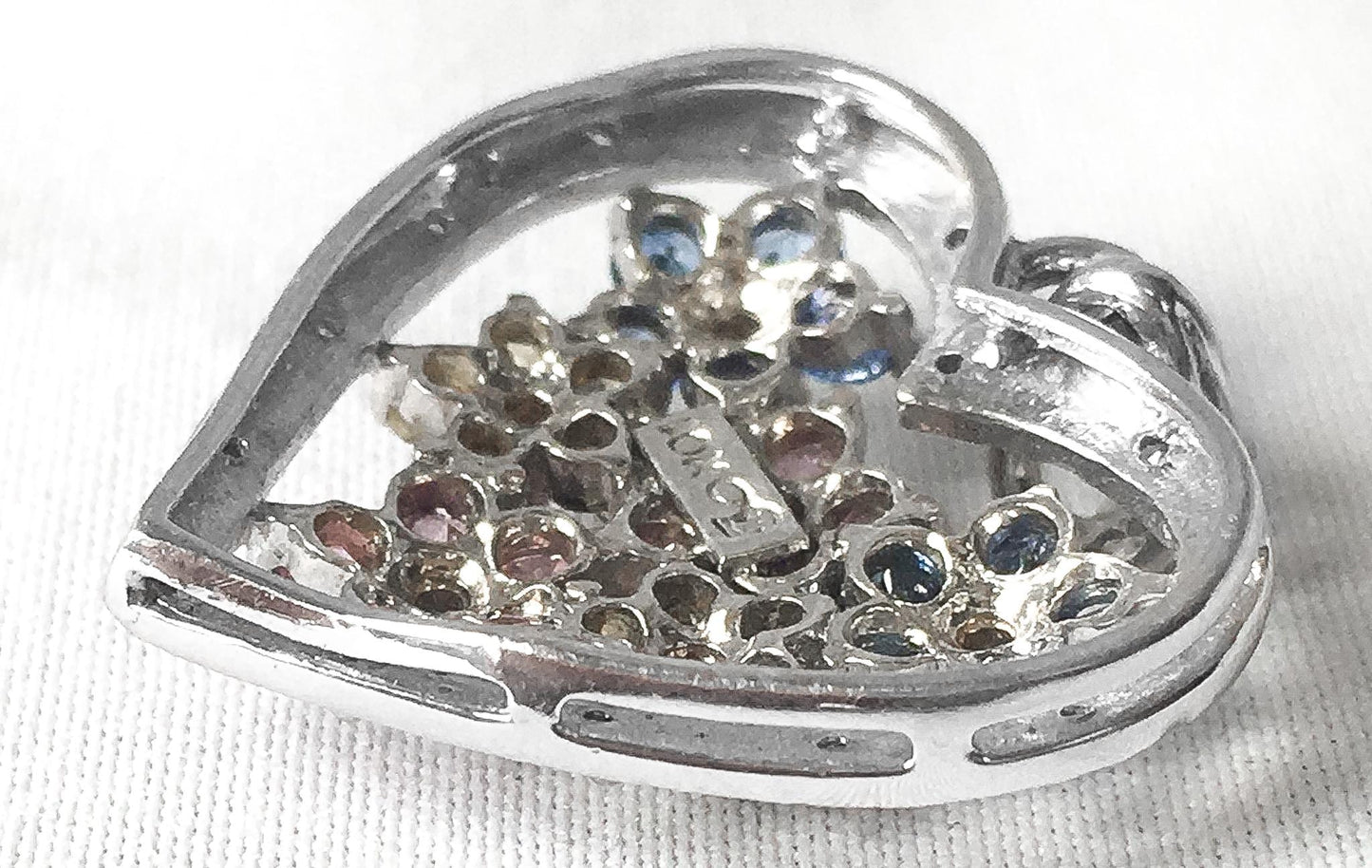 10K White Gold Pink Yellow Blue Sapphire Diamond Floral Heart Pendant, Simple Coquette Boho Minimalist Pendant
