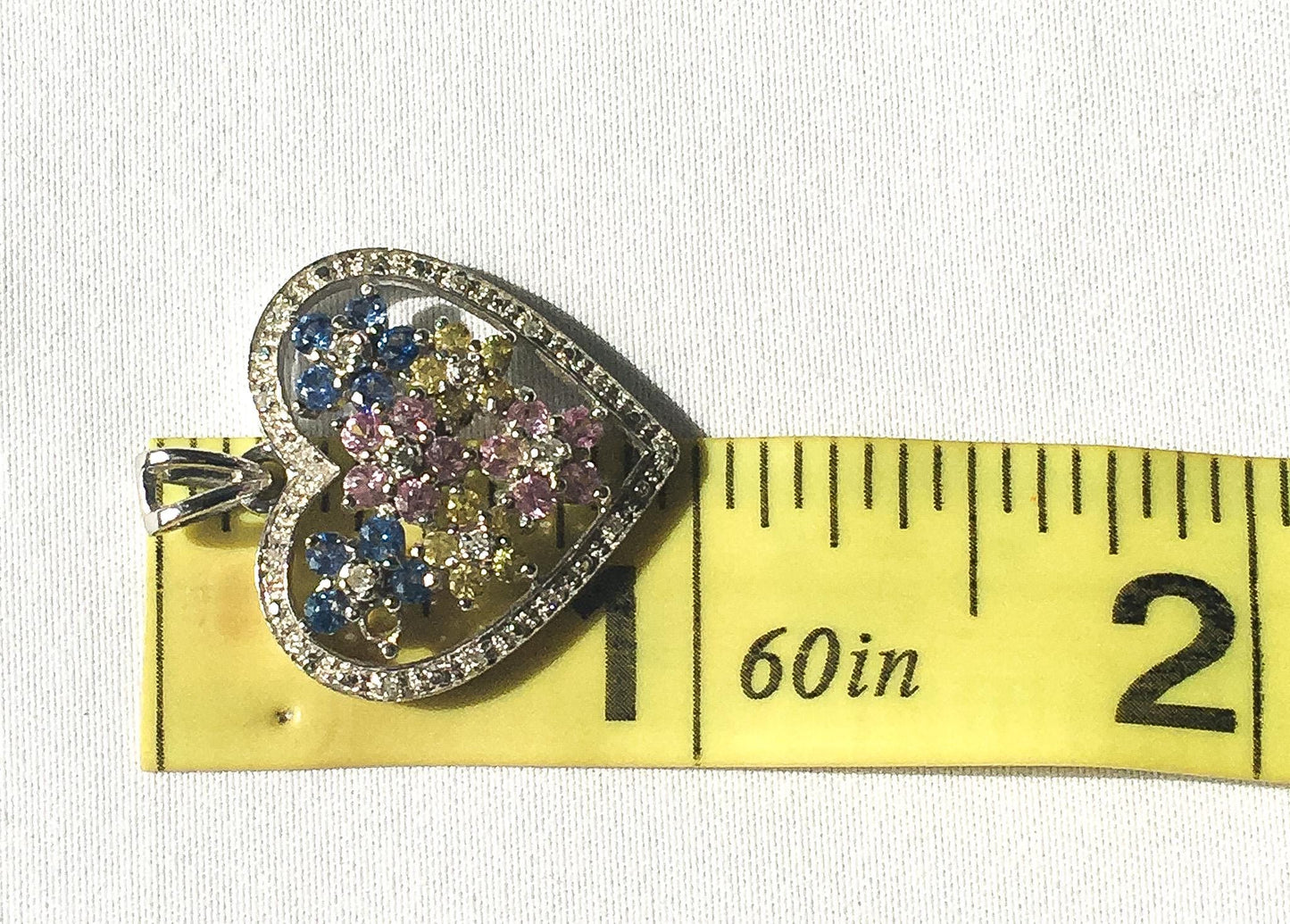 10K White Gold Pink Yellow Blue Sapphire Diamond Floral Heart Pendant, Simple Coquette Boho Minimalist Pendant