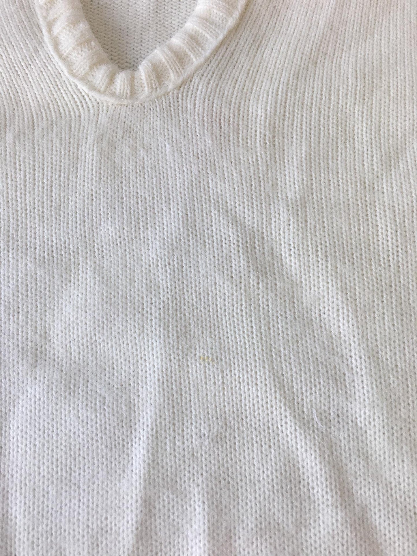Vintage Kandel Cream/White Purple and Yellow Cheerleader Style V-Neck Sweater, Approx. Womens Sz M, Vintage Preppy Academia Style Sweater