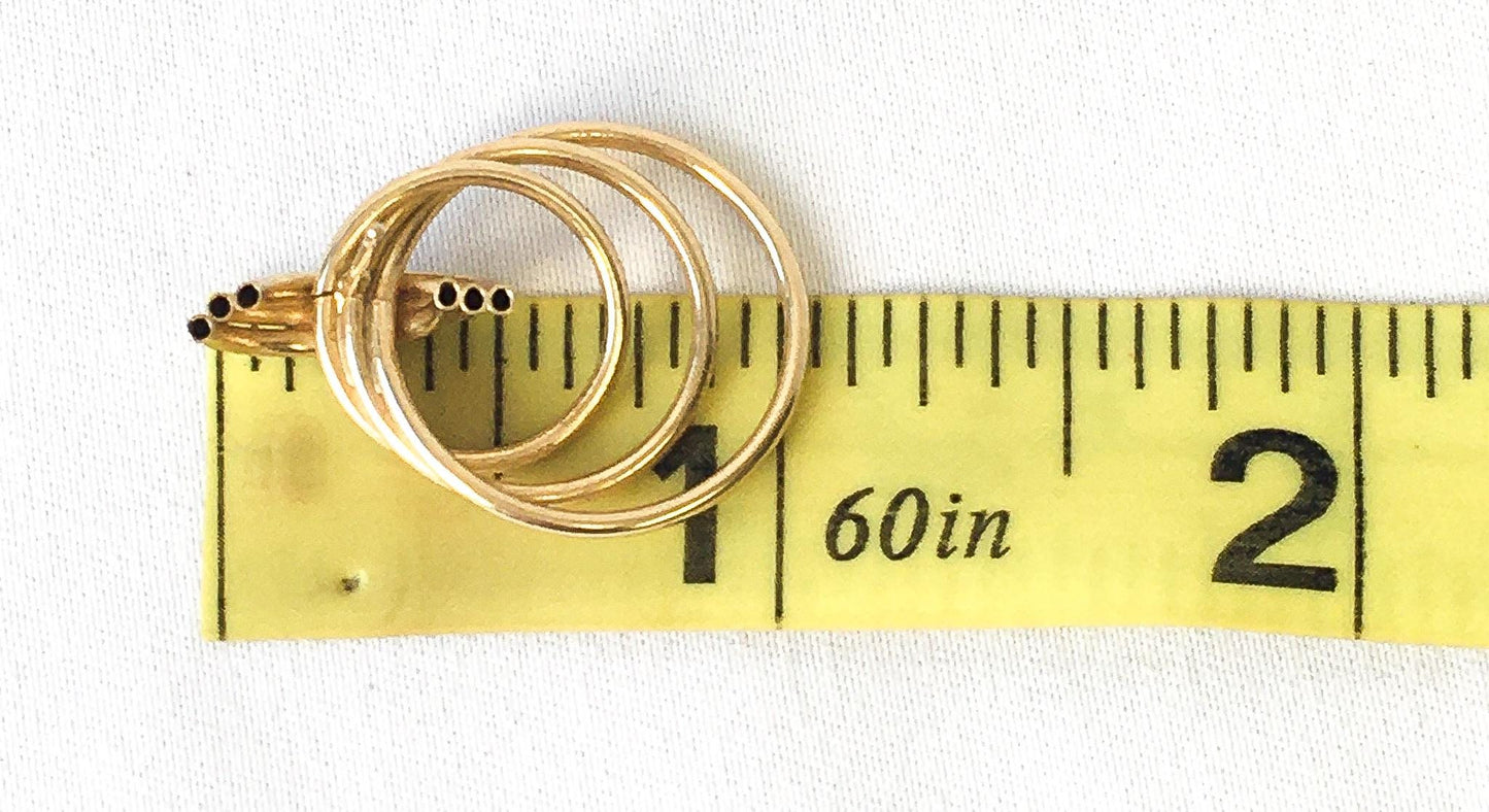 Vintage 14K Yellow Gold Triple Tube Textured Hoop Earrings, Simple Unique Classy Minimalist Hoop Earrings