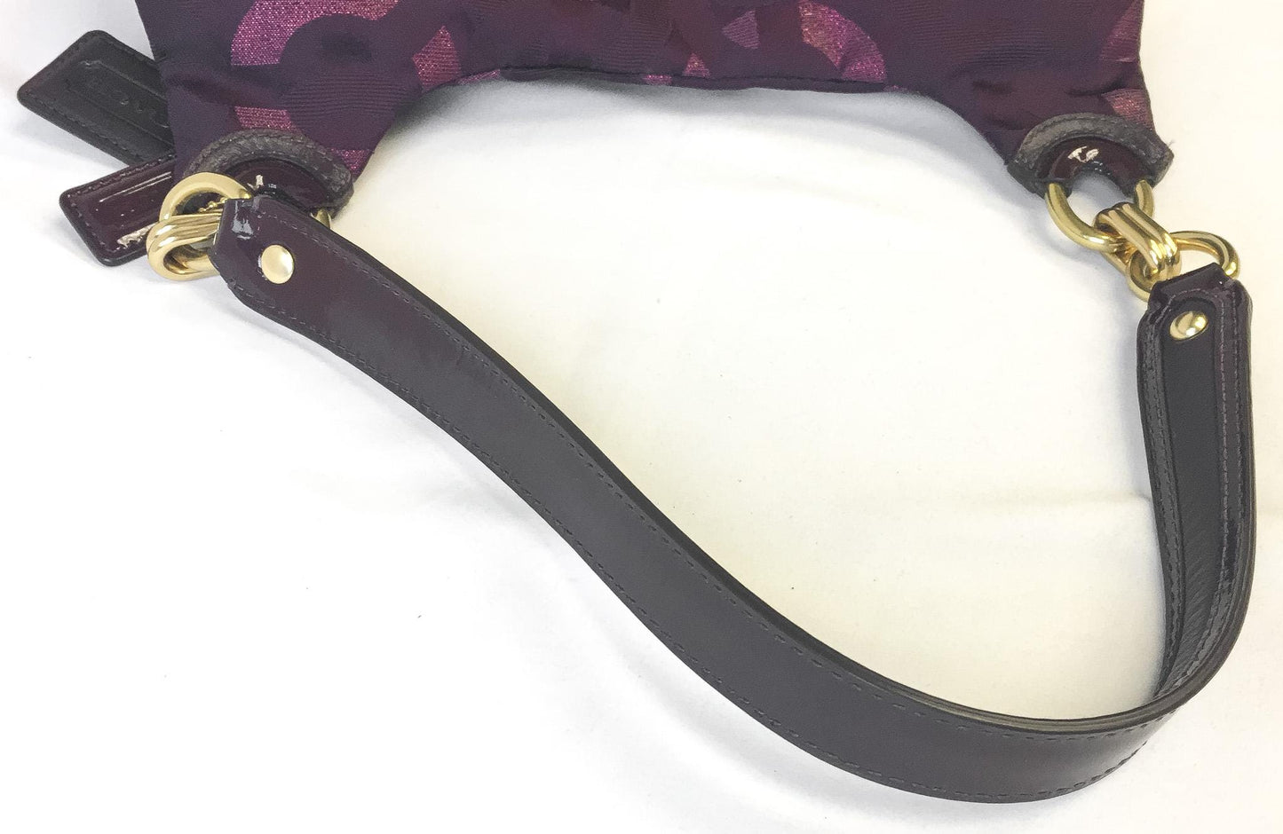 Y2K 00s Coach Signature C Kristin Op Art Lurex Burgundy/Wine Shoulder Bag, Style 18281, Y2K Vintage Coach Purse