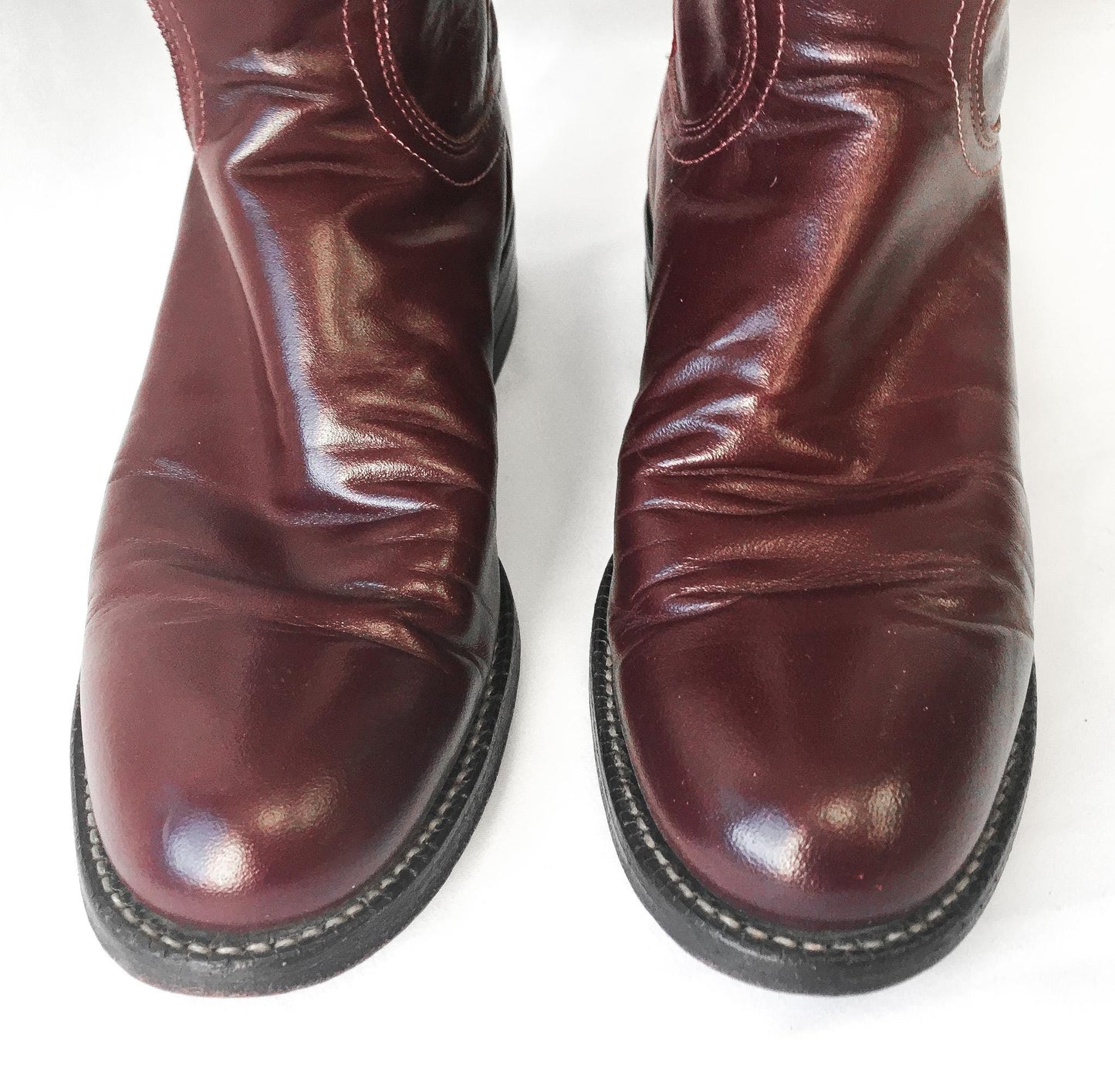 Vintage Justin Roper Burgundy/Maroon Leather Cowboy Boots, Approx. Women's Sz. 5.5M/6M, Style 3068, Vintage Western Festival Boots