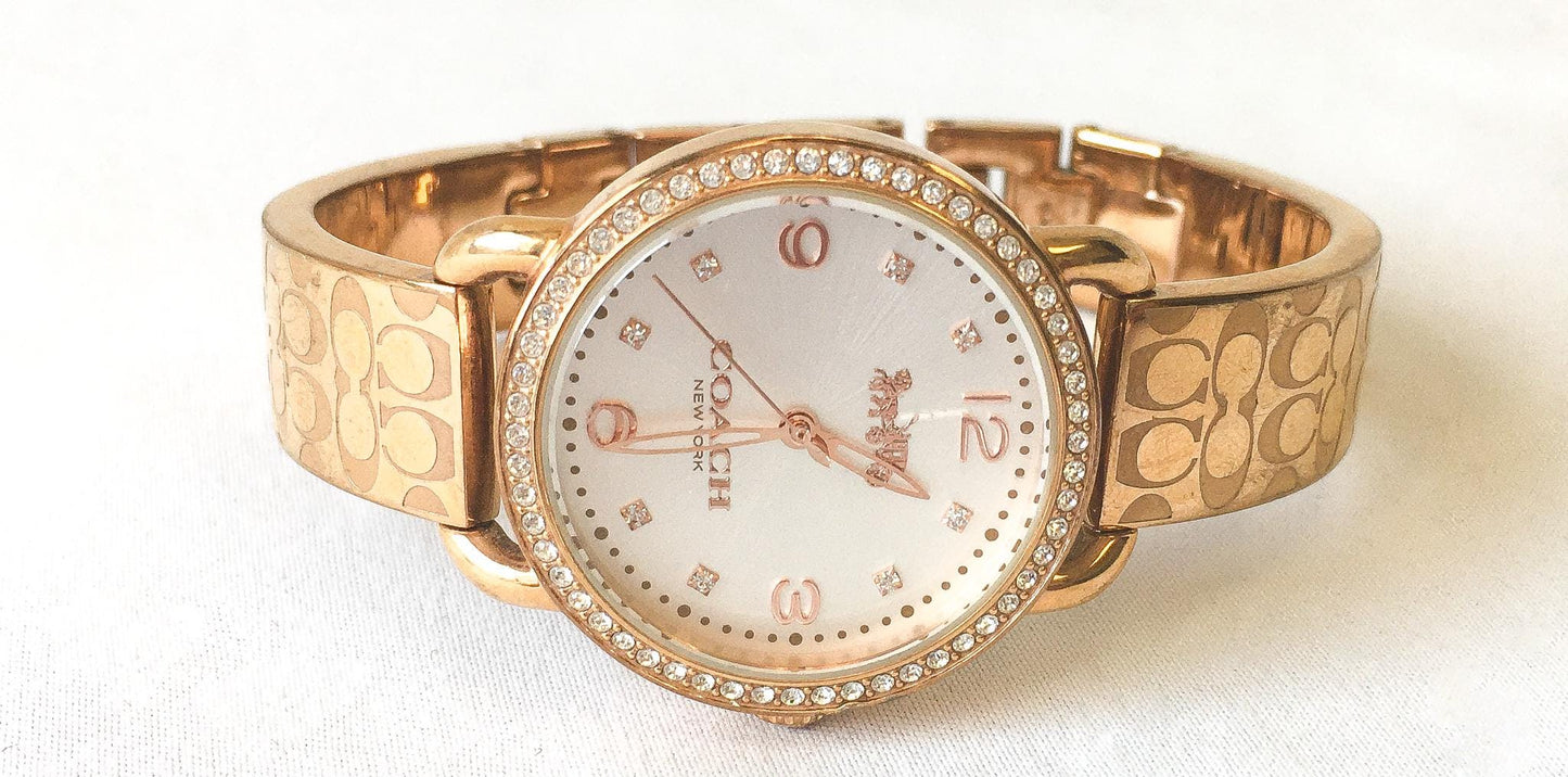 In Box Coach Delancey Rose-Gold Toned Monogram Bangle Watch, Simple Everyday Minimalist Watch