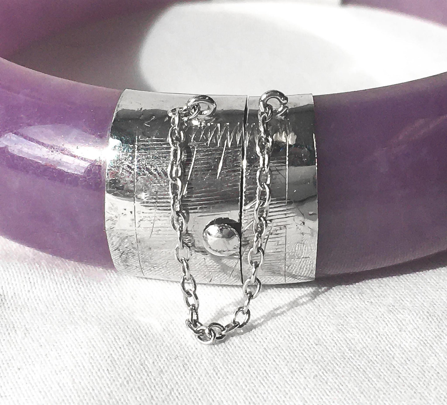 Carolyn Pollack 925 Purple Jadeite Bangle Bracelet, Roughly 6", Boho Statement Jade Bracelet
