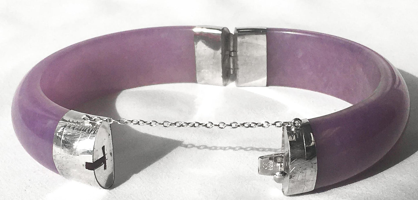 Carolyn Pollack 925 Purple Jadeite Bangle Bracelet, Roughly 6", Boho Statement Jade Bracelet
