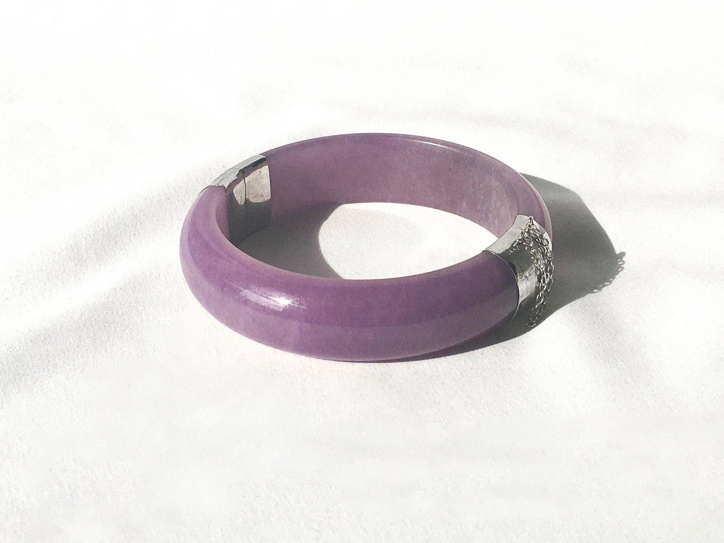 Carolyn Pollack 925 Purple Jadeite Bangle Bracelet, Roughly 6", Boho Statement Jade Bracelet