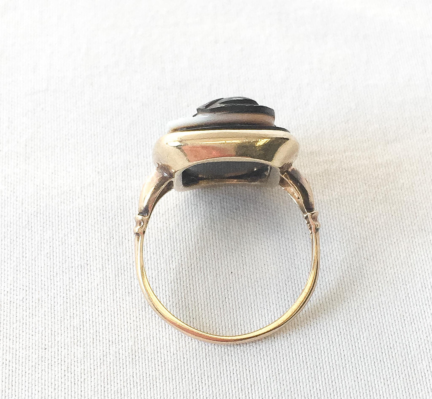 Vintage 10K Gold Sardonyx Brown/White Cameo Signet Ring, Sz. 5.5, Vintage Unique Victorian Boho Statement Ring