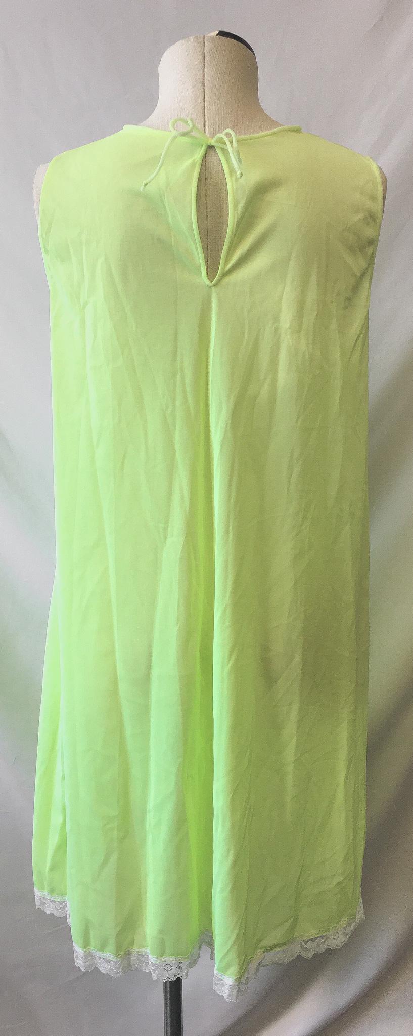 70s Neon Pastel Green Lace High Neck Slip Dress, Size Small, Vintage Lingerie Slip Dress