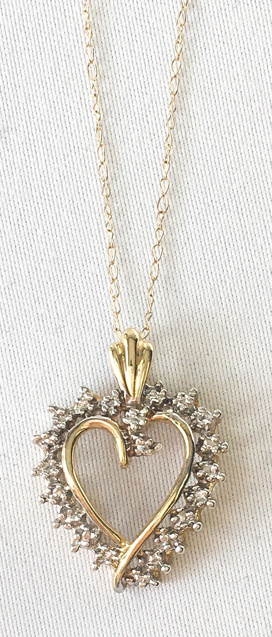 Vintage 10K JCM Mini Diamond Heart Necklace, 20" 10K JCM Chain, Simple Dainty Everyday Minimalist Necklace