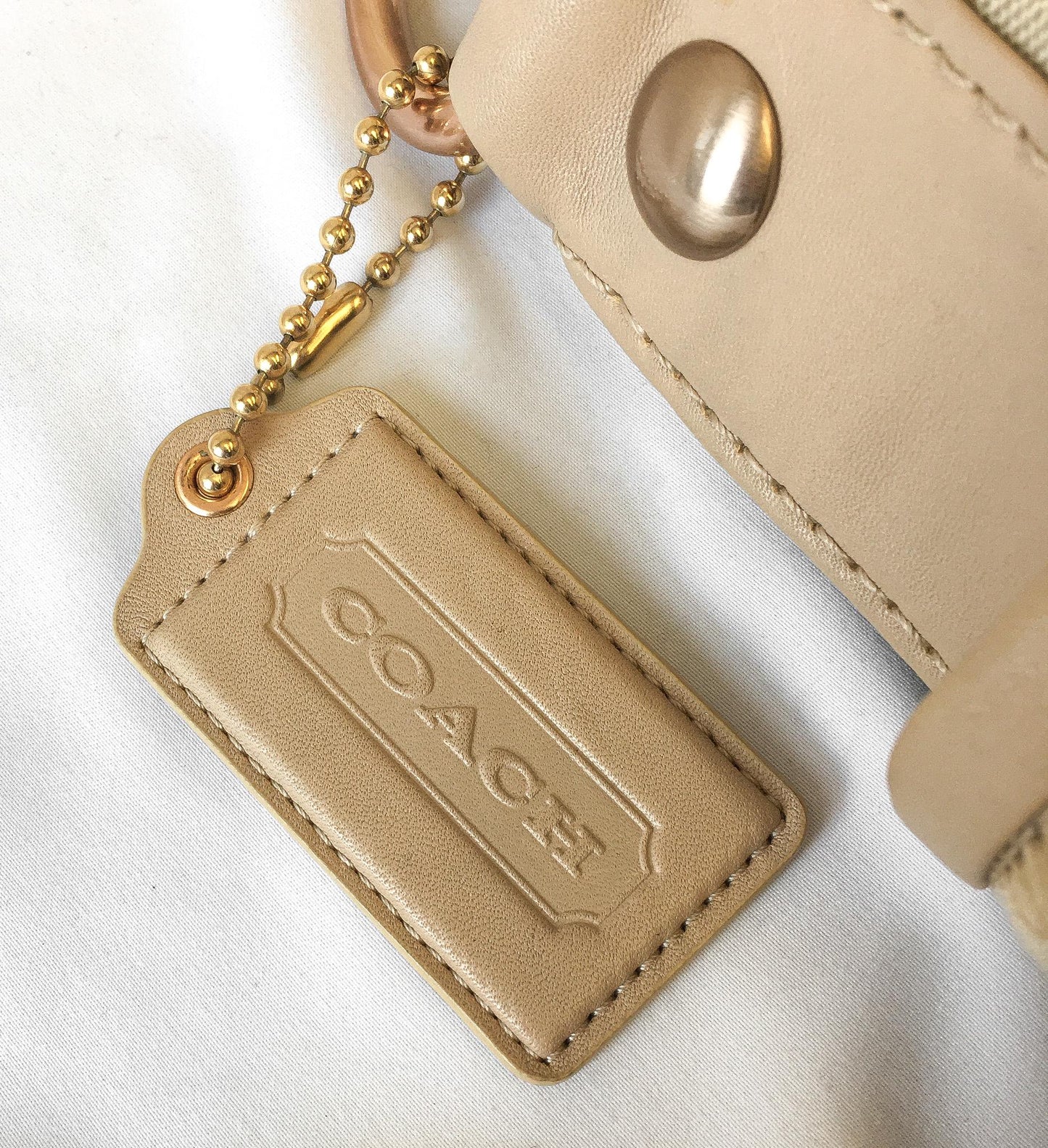 Y2K 00s Coach Op Art Parker Gold Metallic Canvas Leather Shoulder Tote Bag, Style 13427, Unique Y2K Coach Handbag