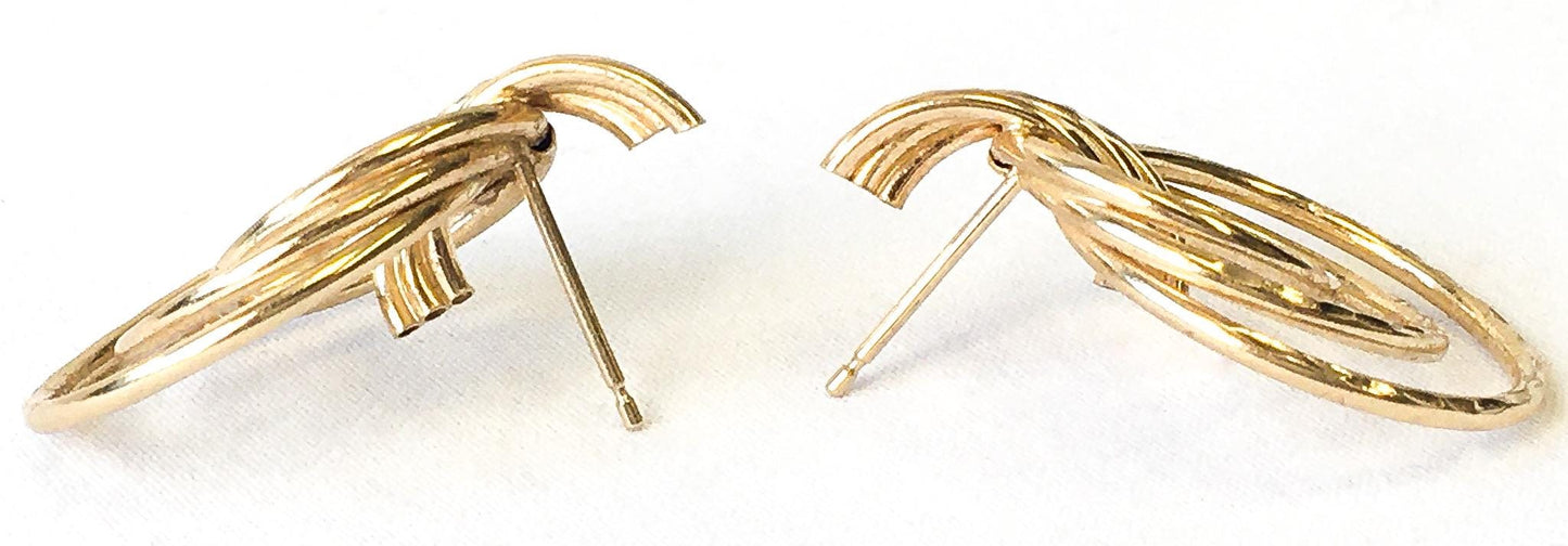 Vintage 14K Yellow Gold Triple Tube Textured Hoop Earrings, Simple Unique Classy Minimalist Hoop Earrings