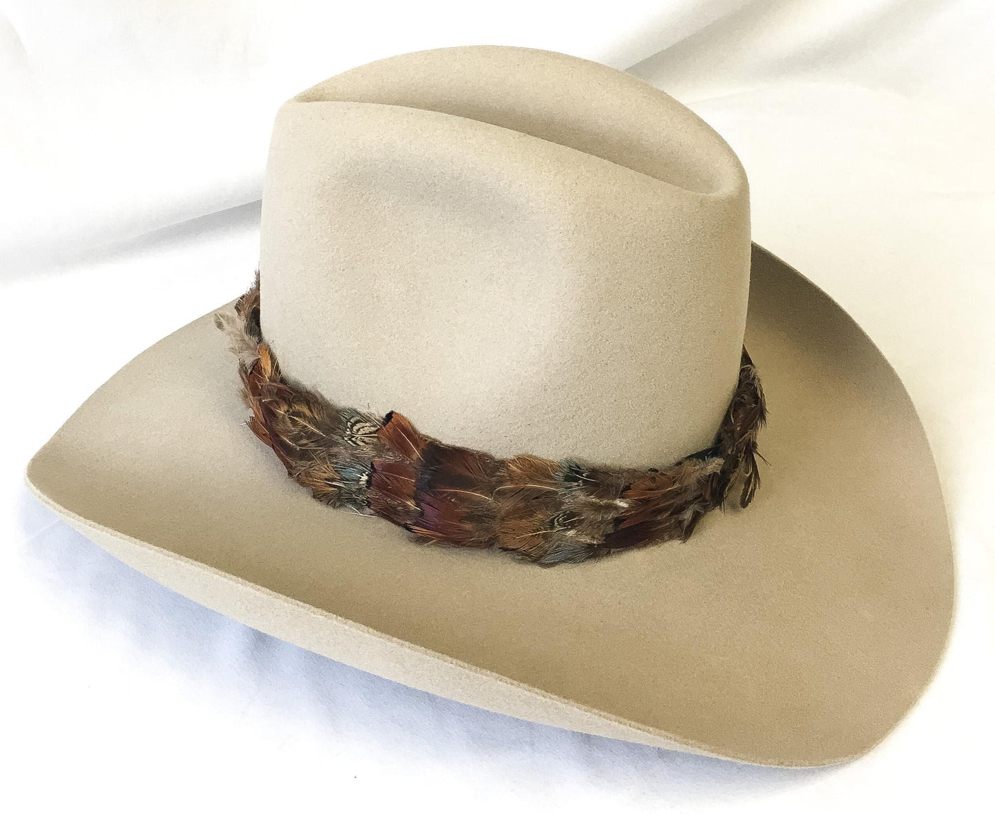 Vintage American Hat Company Maxi Felt Beige Cowboy Hat with Feather Band, Sz. 7, Unique Vintage Western Hat