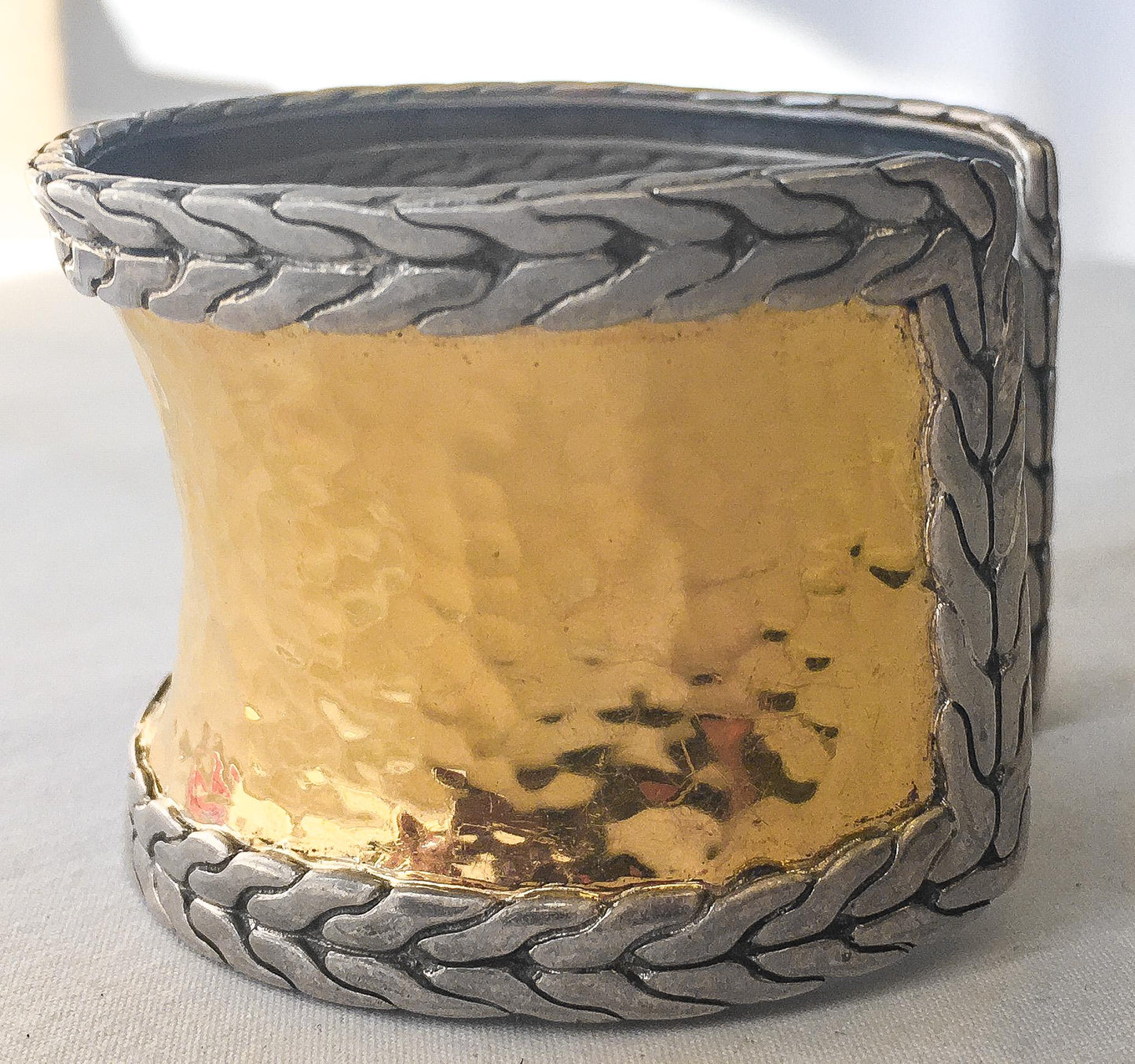 Vintage John Hardy 22K Gold 925 Sterling Silver Hammered Adjustable Cuff Bracelet, Vintage Brutalist Statement Style Bracelet