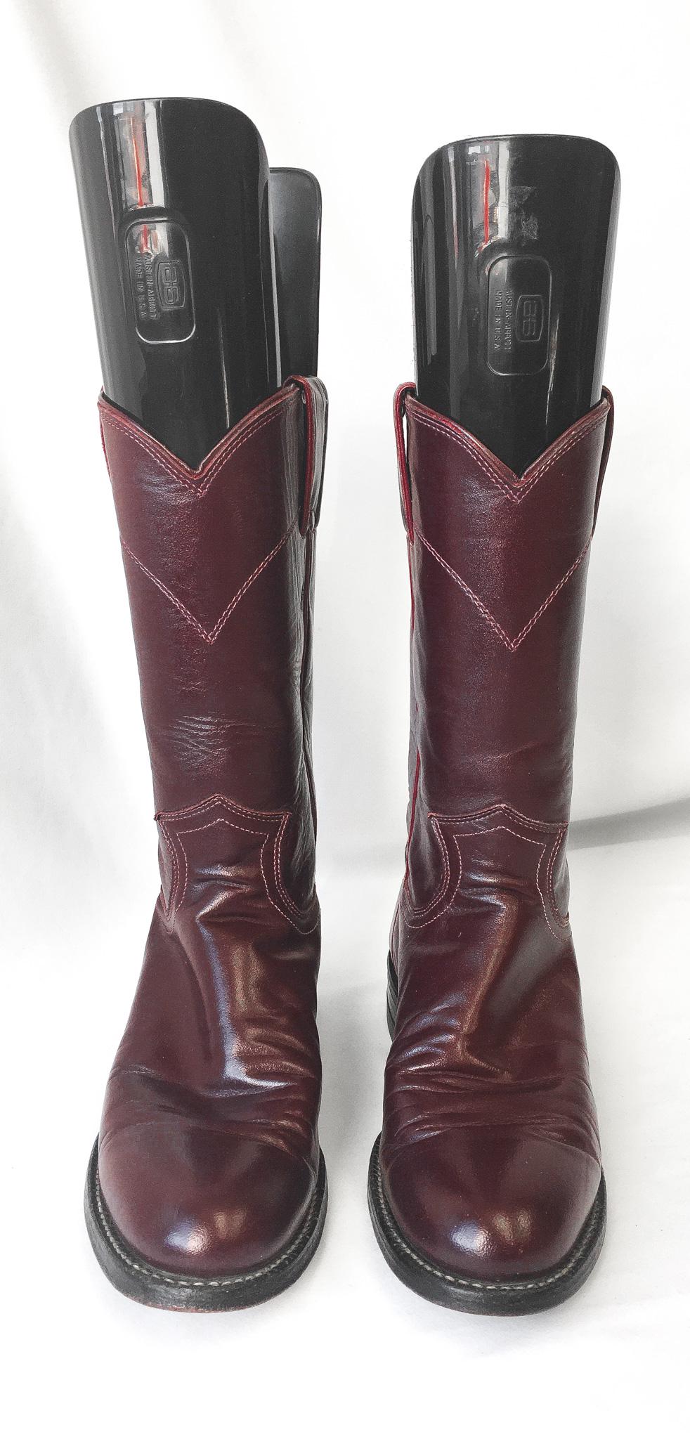 Vintage Justin Roper Burgundy/Maroon Leather Cowboy Boots, Approx. Women's Sz. 5.5M/6M, Style 3068, Vintage Western Festival Boots