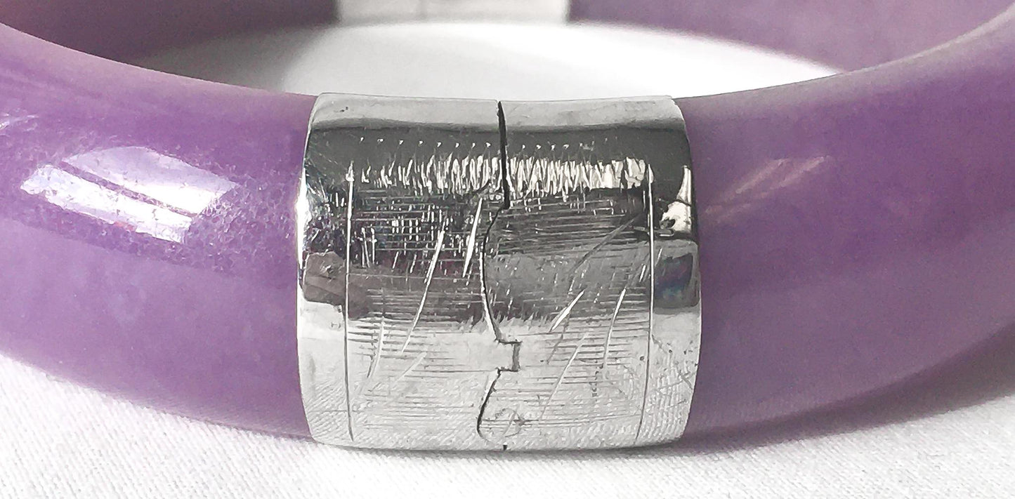 Carolyn Pollack 925 Purple Jadeite Bangle Bracelet, Roughly 6", Boho Statement Jade Bracelet