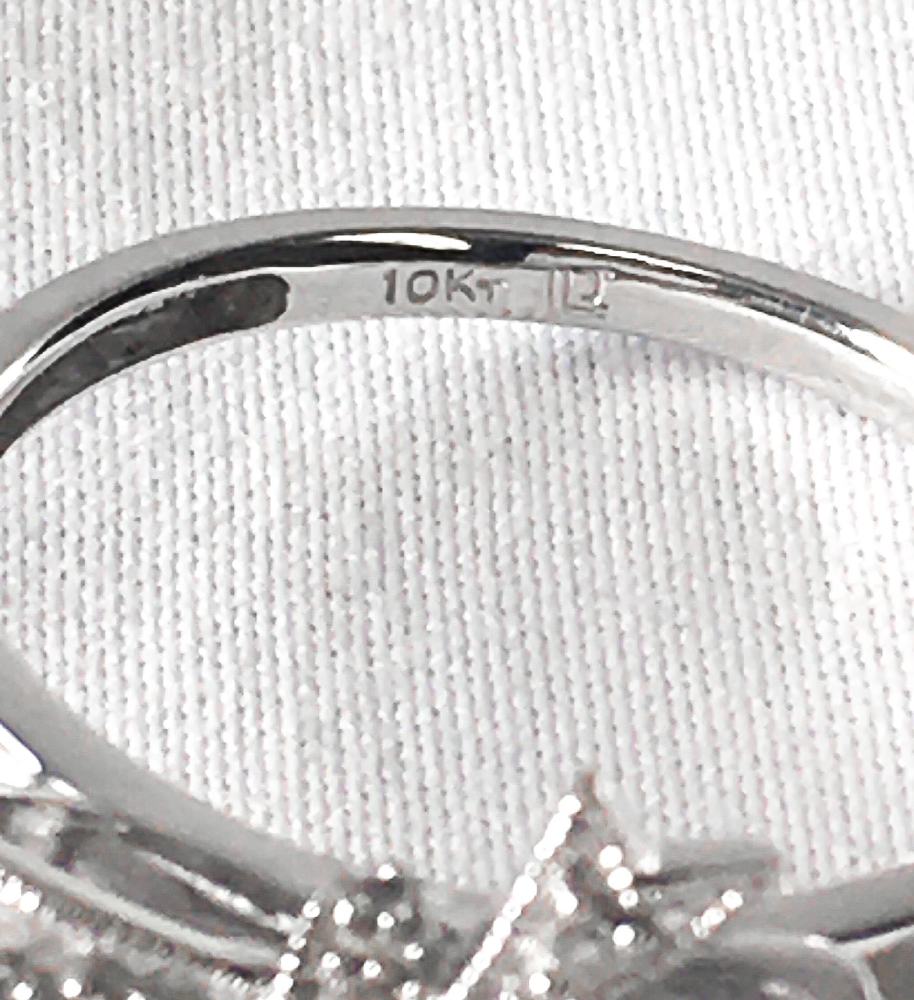 10K White Gold Diamond Bow Ribbon Ring, Sz. 7-7.25, Unique Elegant Regal Diamond Ring