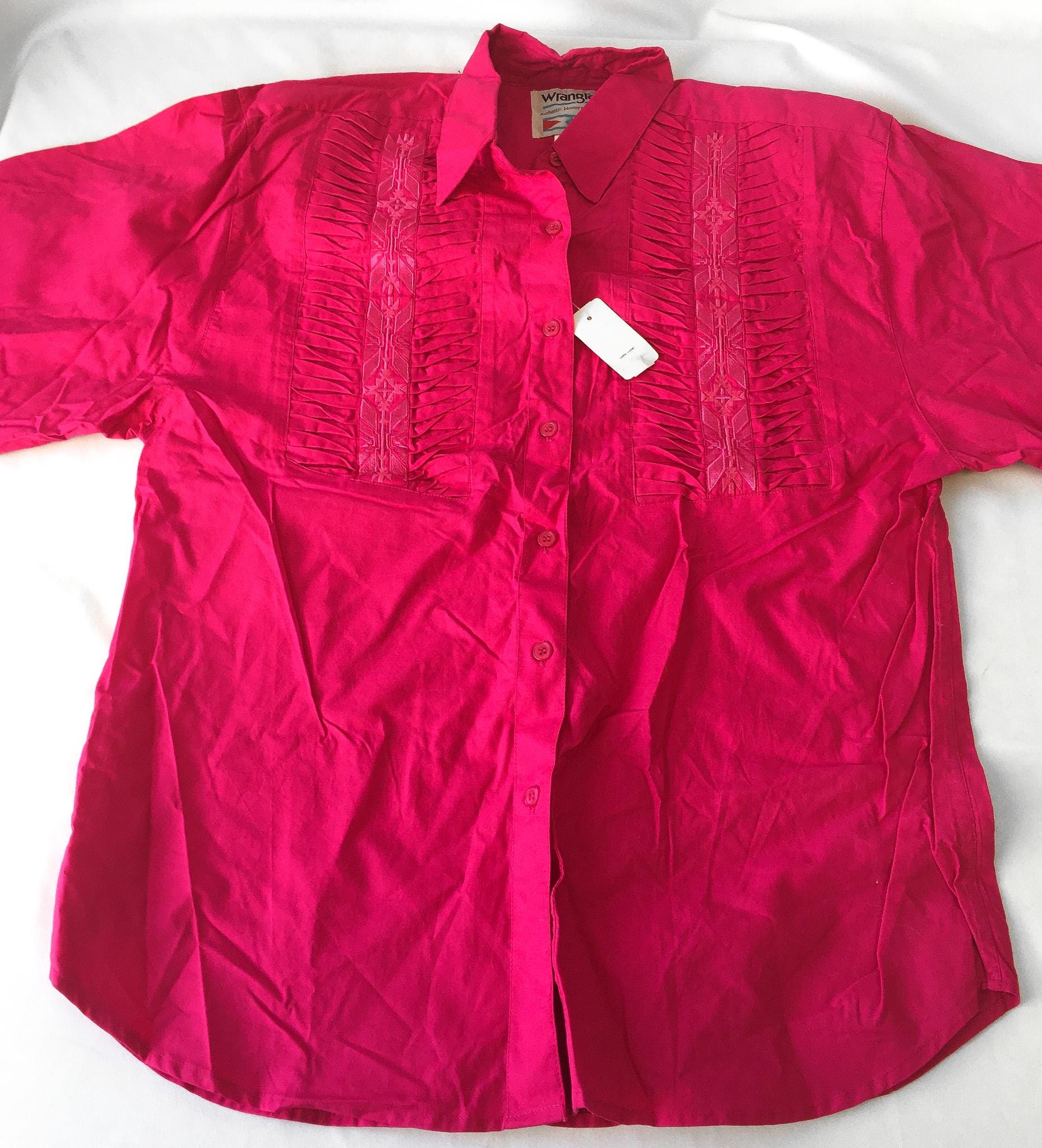 80s Deadstock Wrangler Hot Pink Southwest Embroidered Button Down, Men's Sz. XL, Vintage Unisex Western Shirt