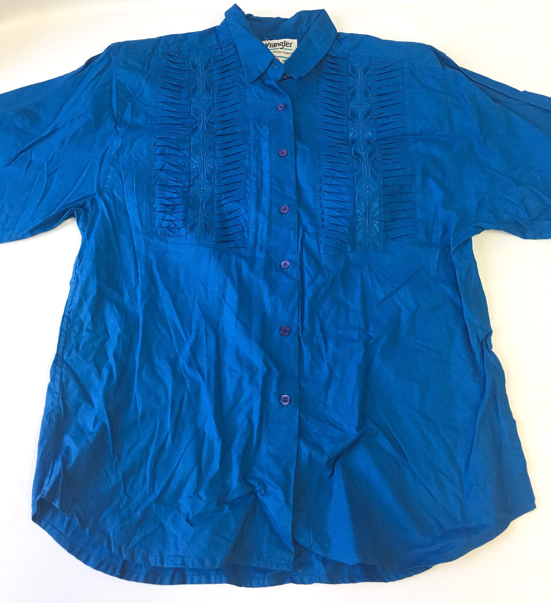 80s Deadstock Wrangler Blue Southwest Embroidered Button Down, Men's Sz. XL, Vintage Unisex Western Shirt