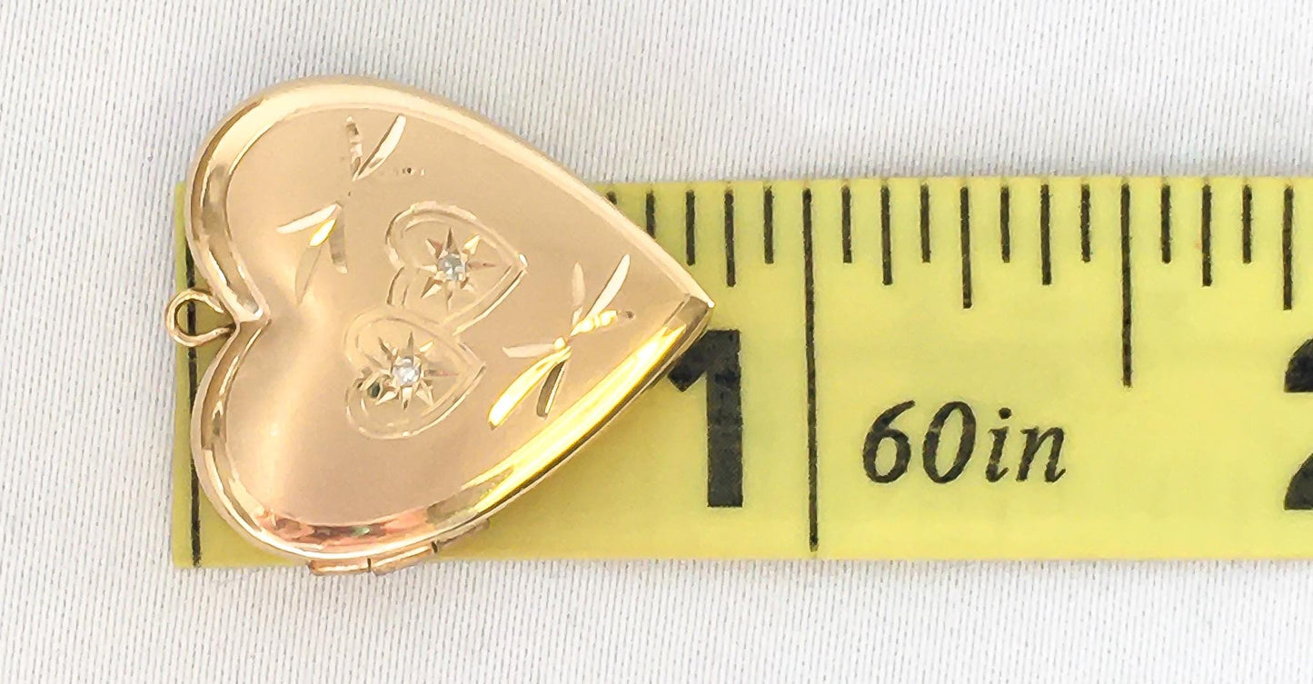 Vintage 14K Yellow Gold Heart Locket Pendant with Etched Detail