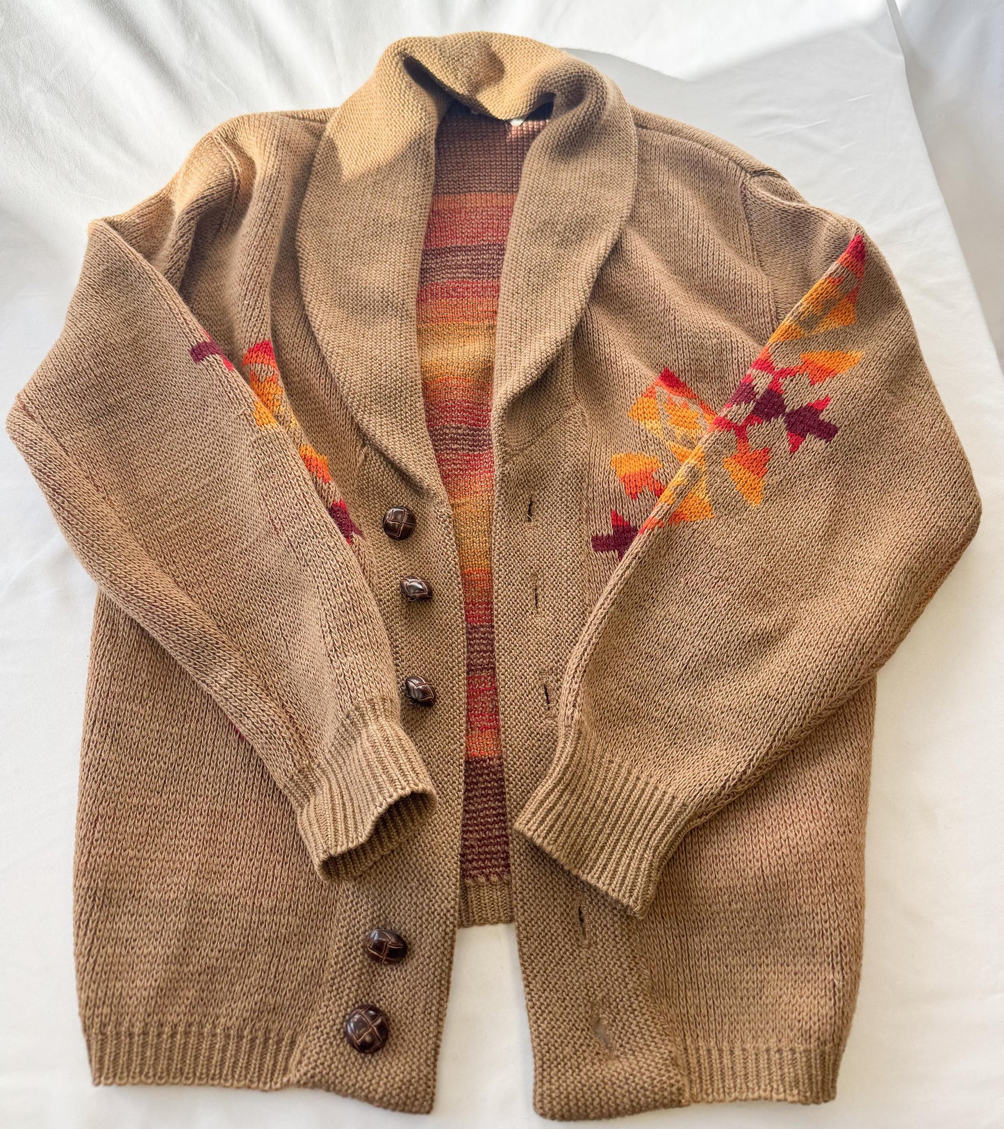 70s Pendelton Beige Aztec Print Wool Cardigan