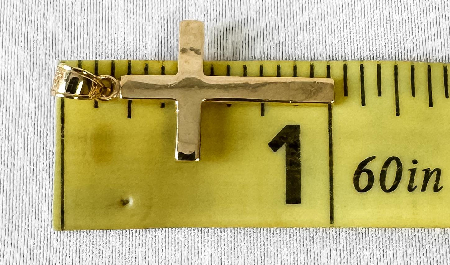 14K Yellow Gold Smooth 1 Inch Cross Pendant, Dainty Simple Everyday Minimalist Christian Pendant