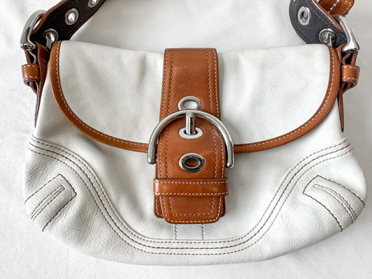 Y2K 00s Coach Off-White Cream Brown Soho Leather Shoulder Bag, Style 10188