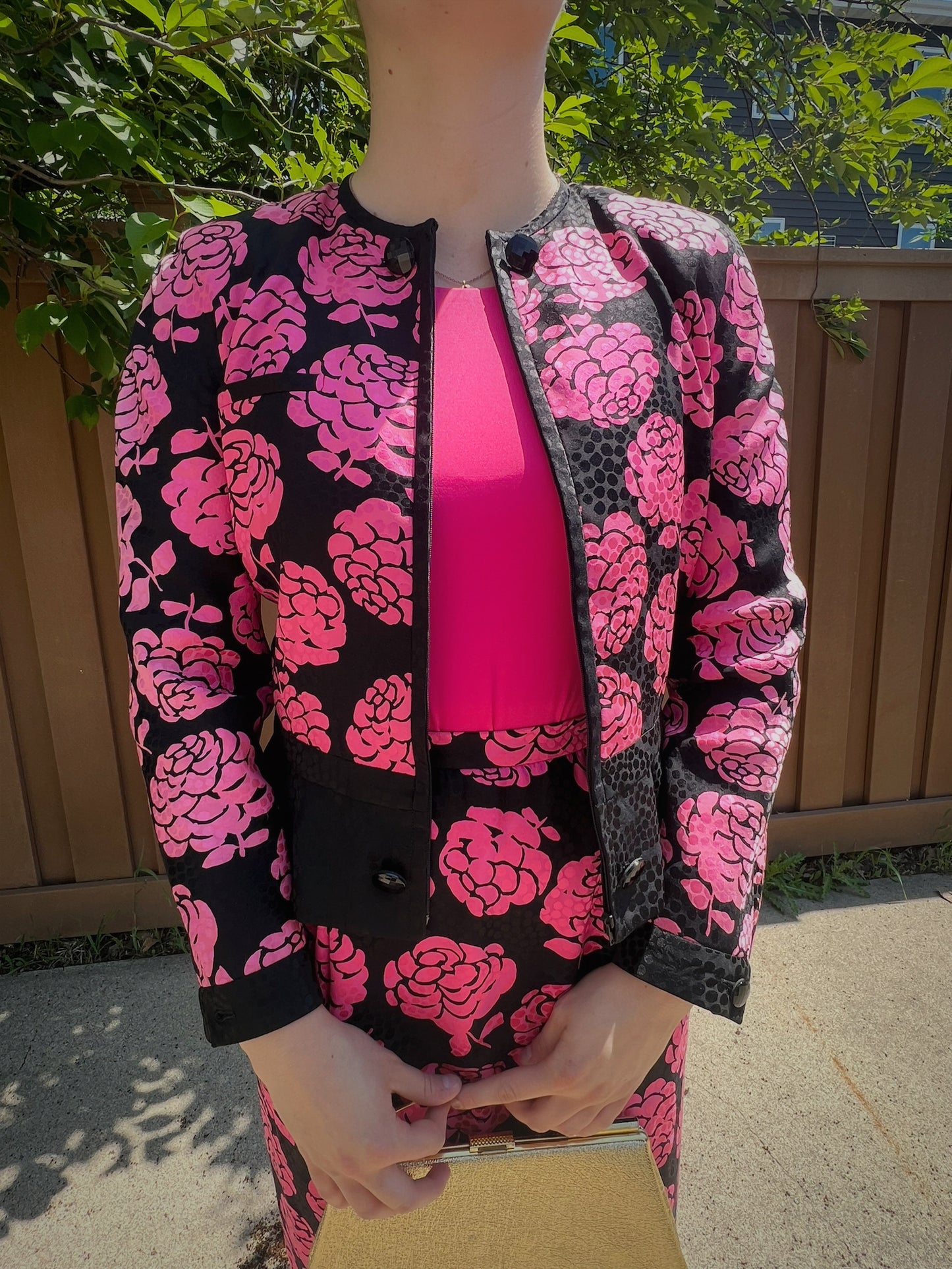 Vintage 80s VALENTINO NIGHT Silk Pink Floral Suit Set, Sz. 10
