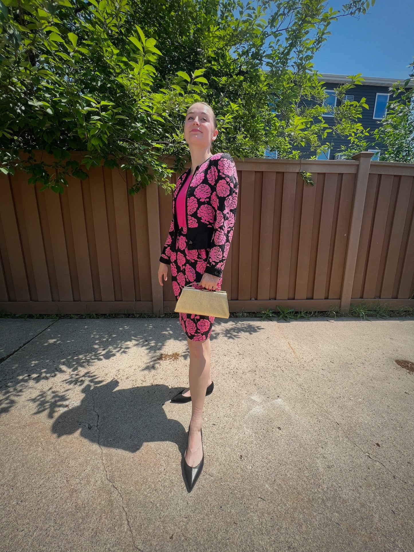 Vintage 80s VALENTINO NIGHT Silk Pink Floral Suit Set, Sz. 10