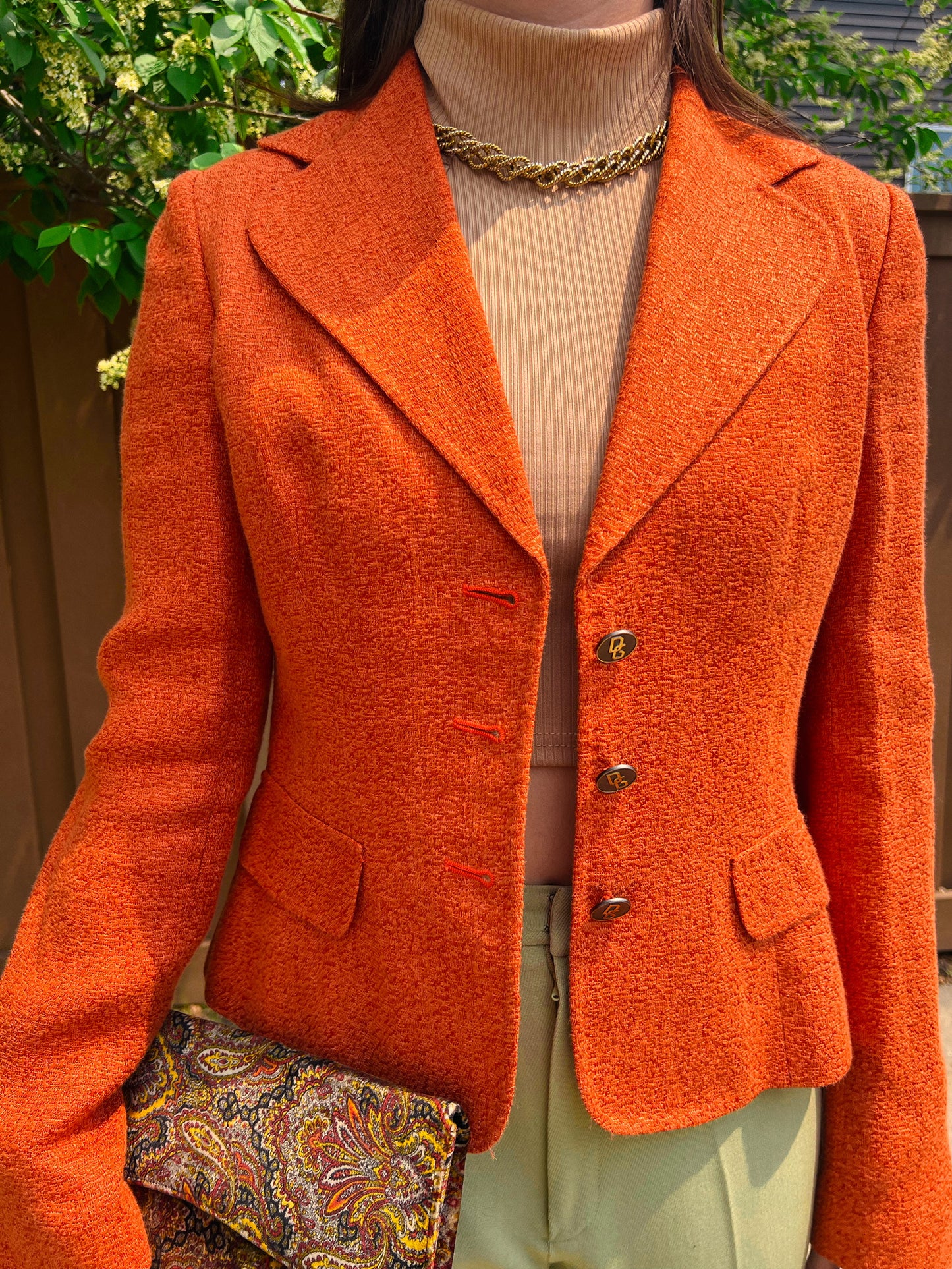 Vintage Dolce & Gabbana Orange Linen Blend Blazer Jacket, Sz. 46