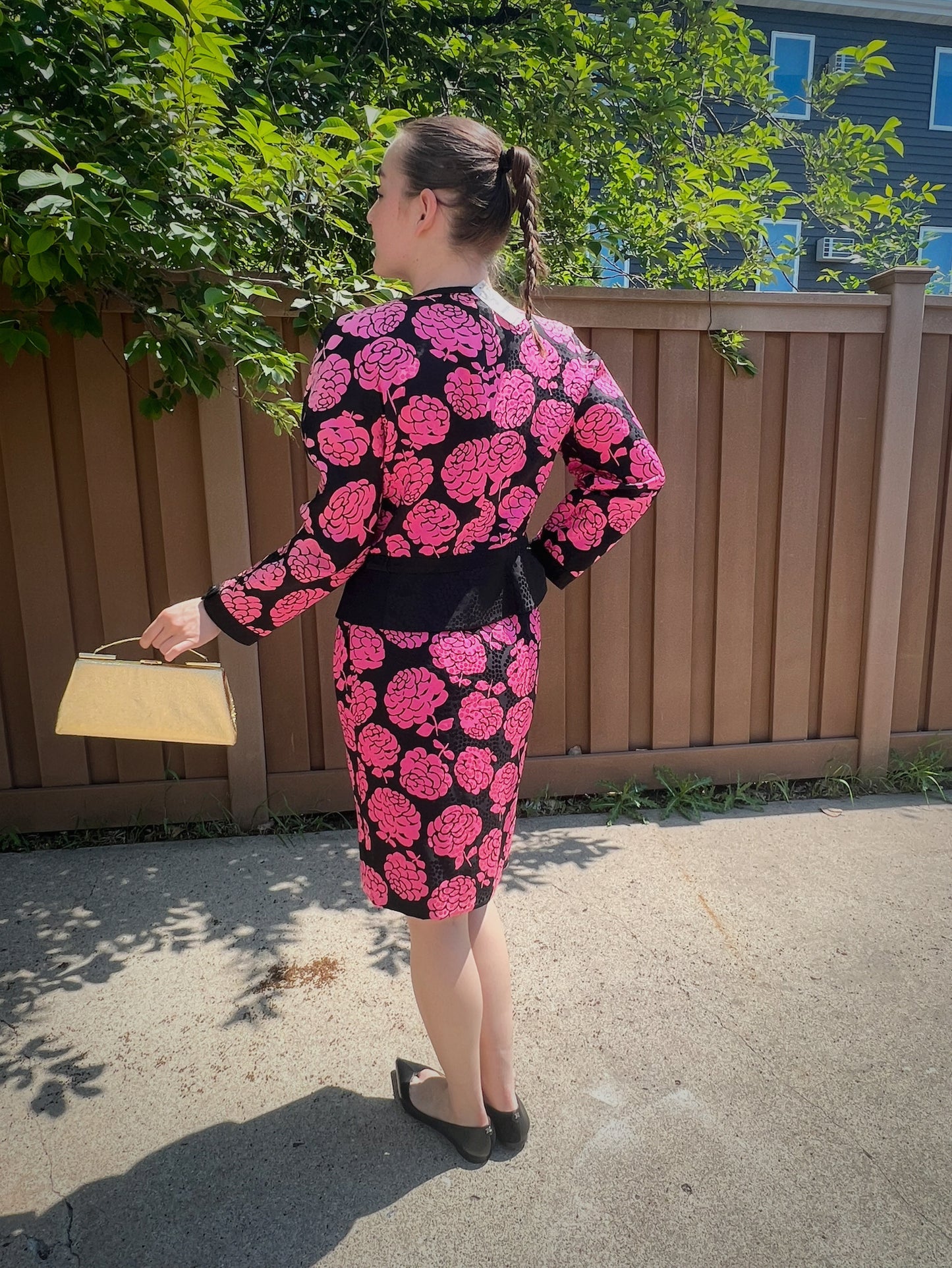 Vintage 80s VALENTINO NIGHT Silk Pink Floral Suit Set, Sz. 10