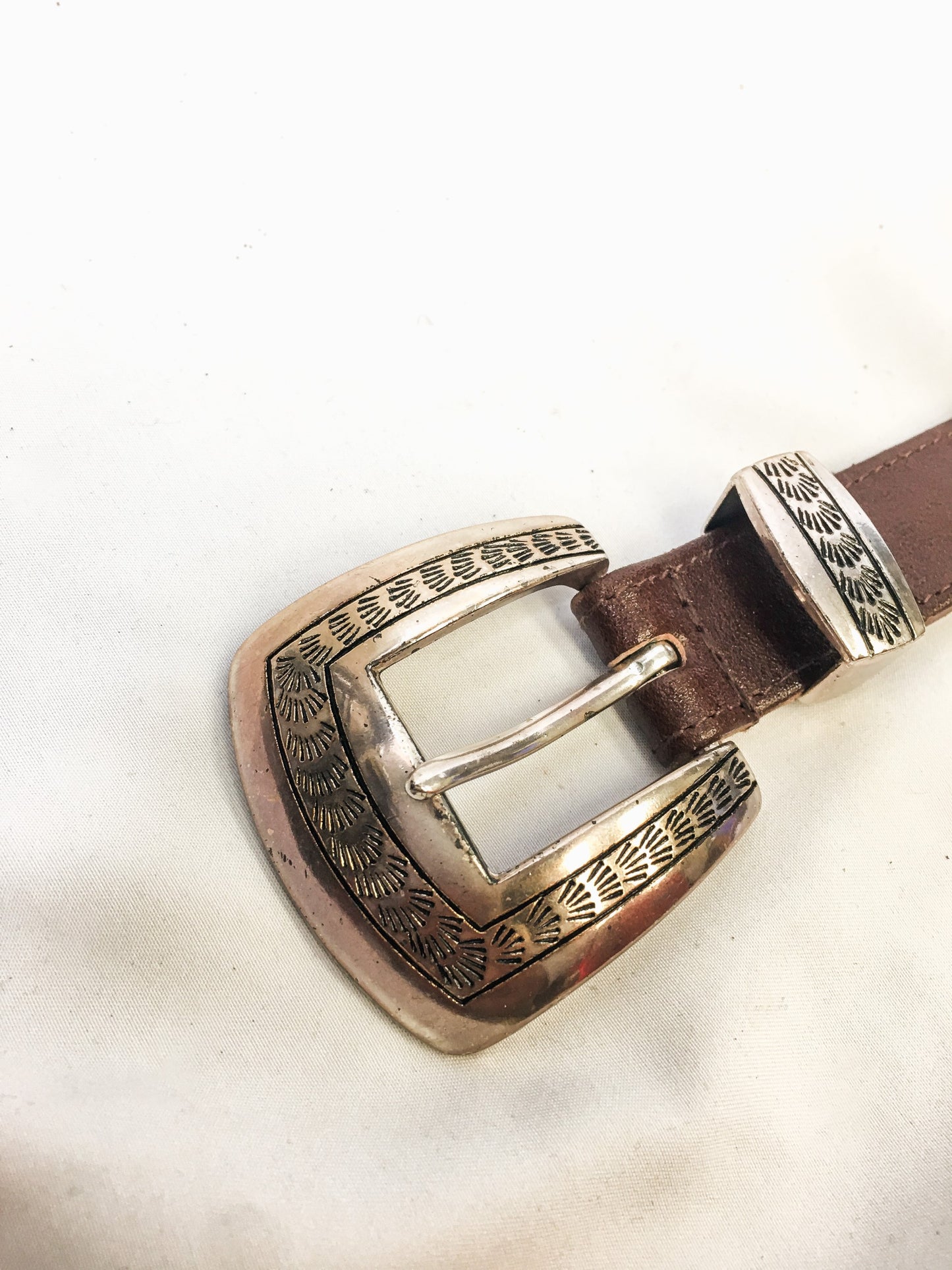 Vintage Black Leather Multicolor Beaded Belt, Size Large