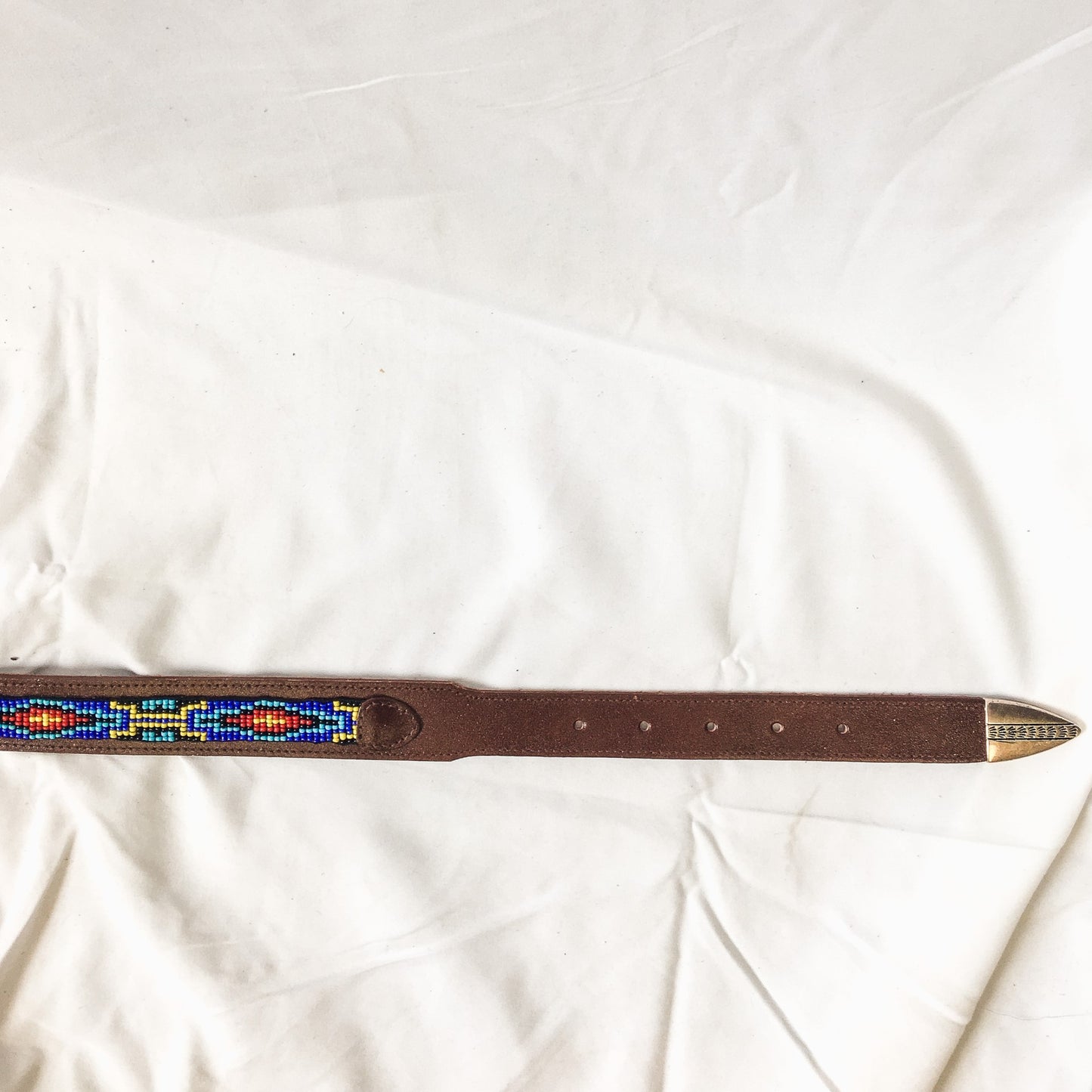 Vintage Black Leather Multicolor Beaded Belt, Size Large